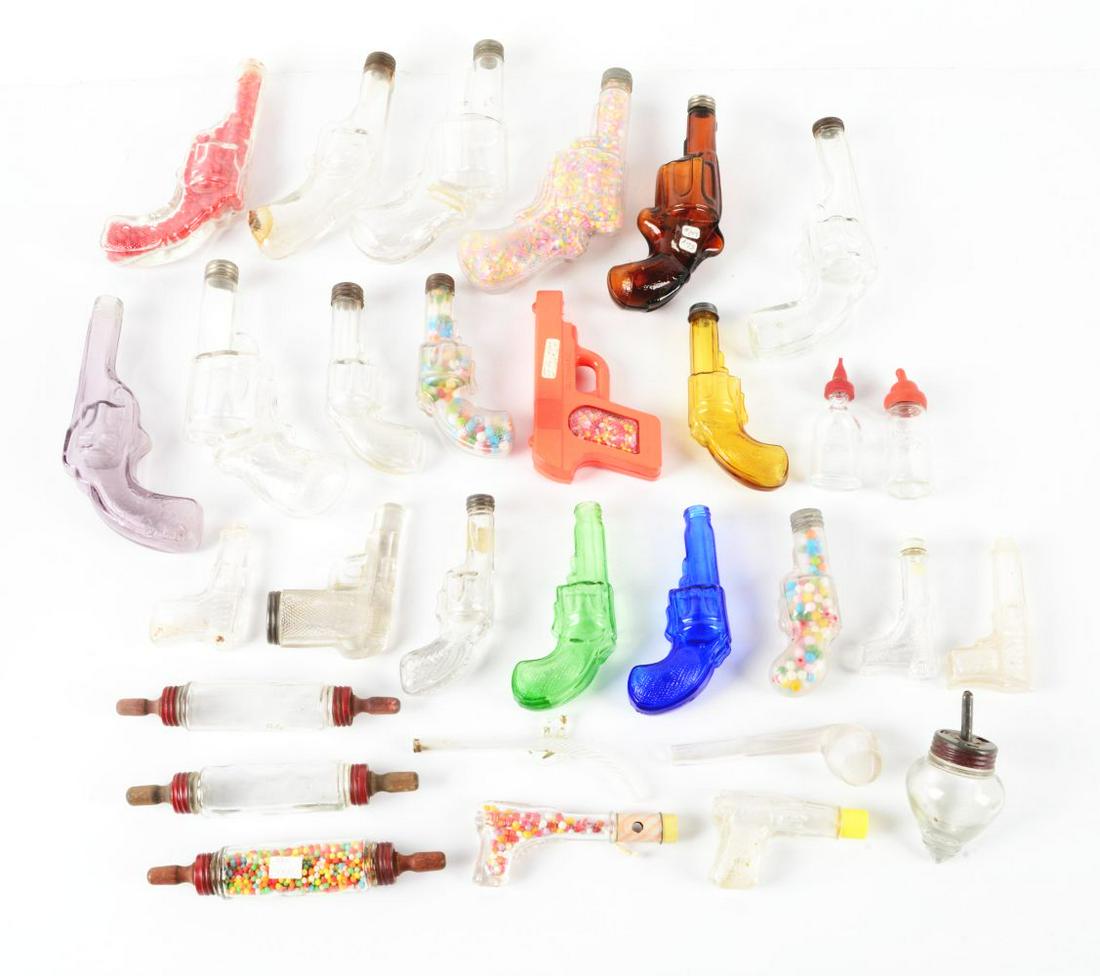 LOT OF 30: VINTAGE GLASS CANDY CONTAINERS. (1 of 1)