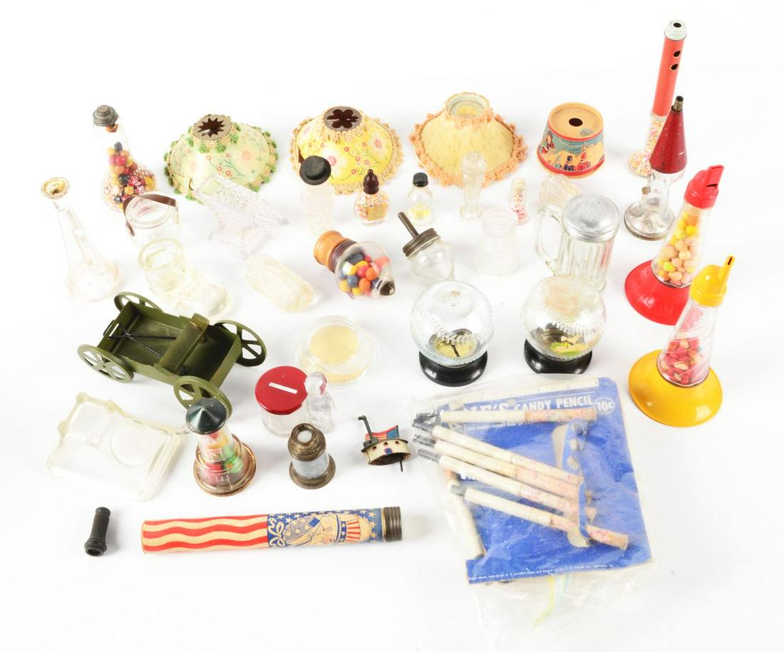 LARGE LOT OF VINTAGE GLASS CANDY CONTAINERS. (1 of 1)