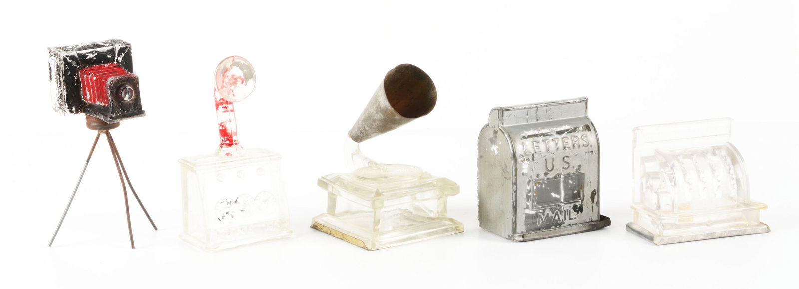 LOT OF 5: VINTAGE GLASS CANDY CONTAINERS. (1 of 2)