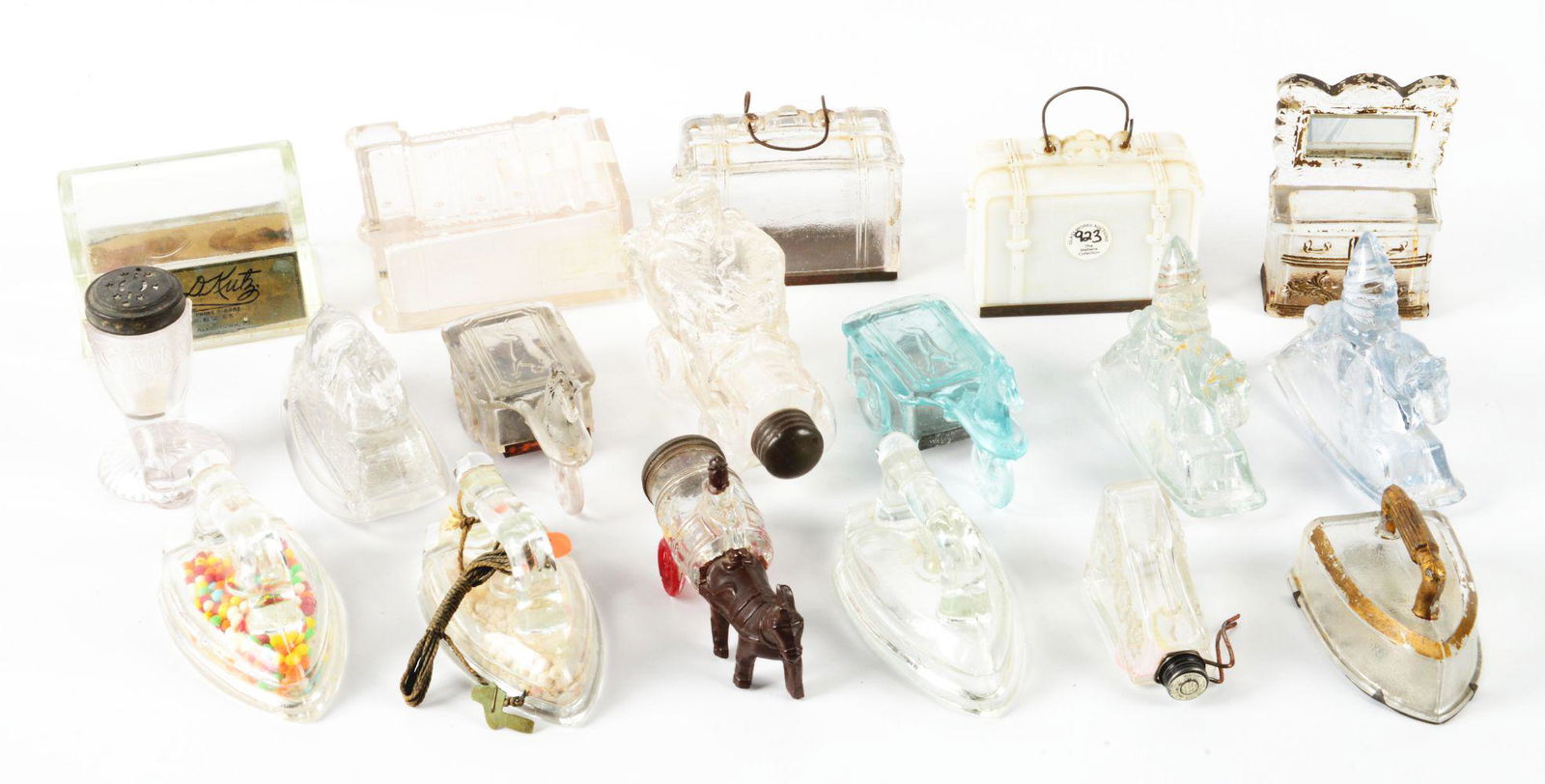 LOT OF 18: VINTAGE GLASS CANDY CONTAINERS. (1 of 1)