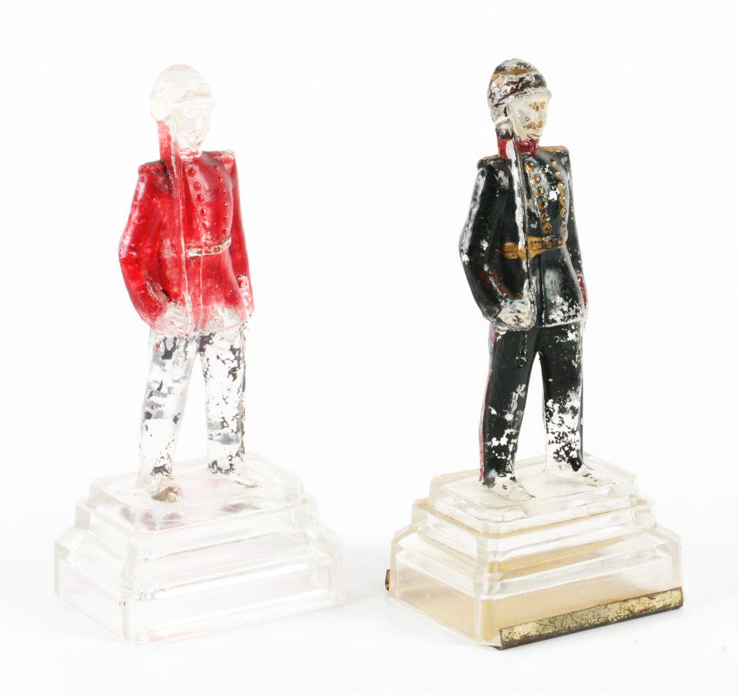 LOT OF 2: VINTAGE GLASS SOLDIER CANDY CONTAINERS. (1 of 2)