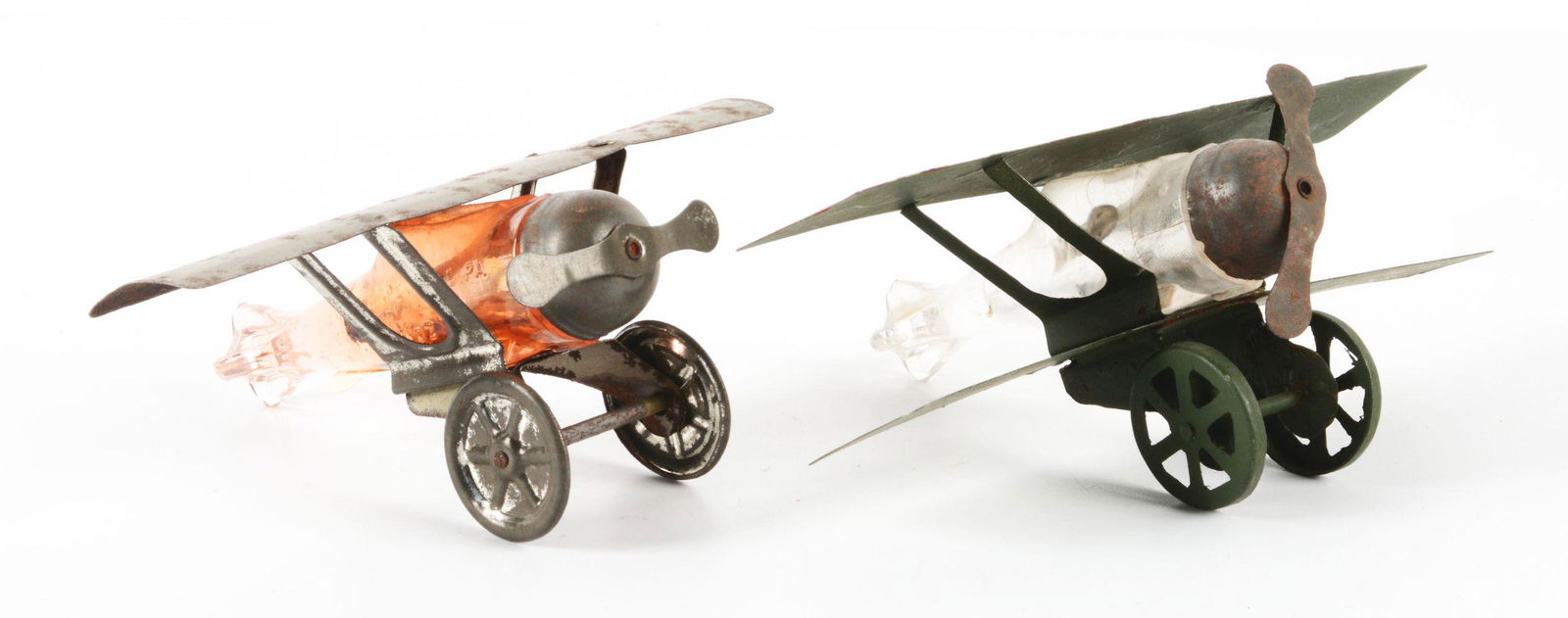 LOT OF 2: VINTAGE GLASS AIRPLANE CANDY CONTAINERS. (1 of 2)