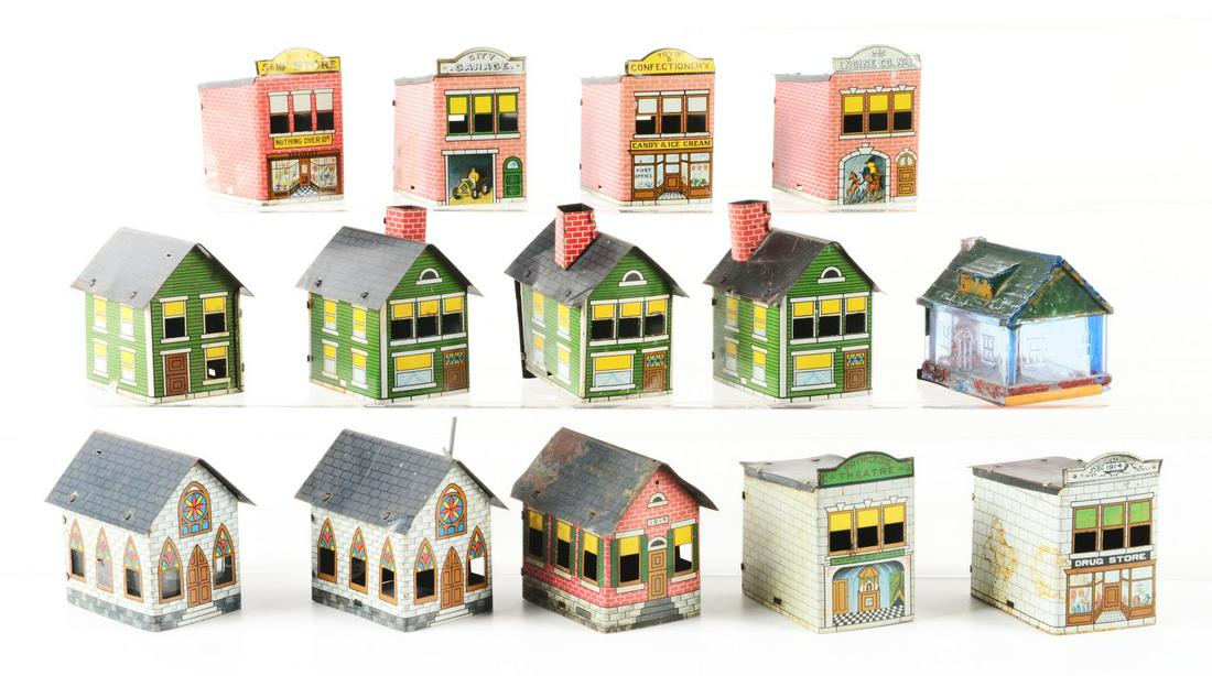 LOT OF 14: VINTAGE GLASS BUILDING CANDY CONTAINERS. (1 of 1)