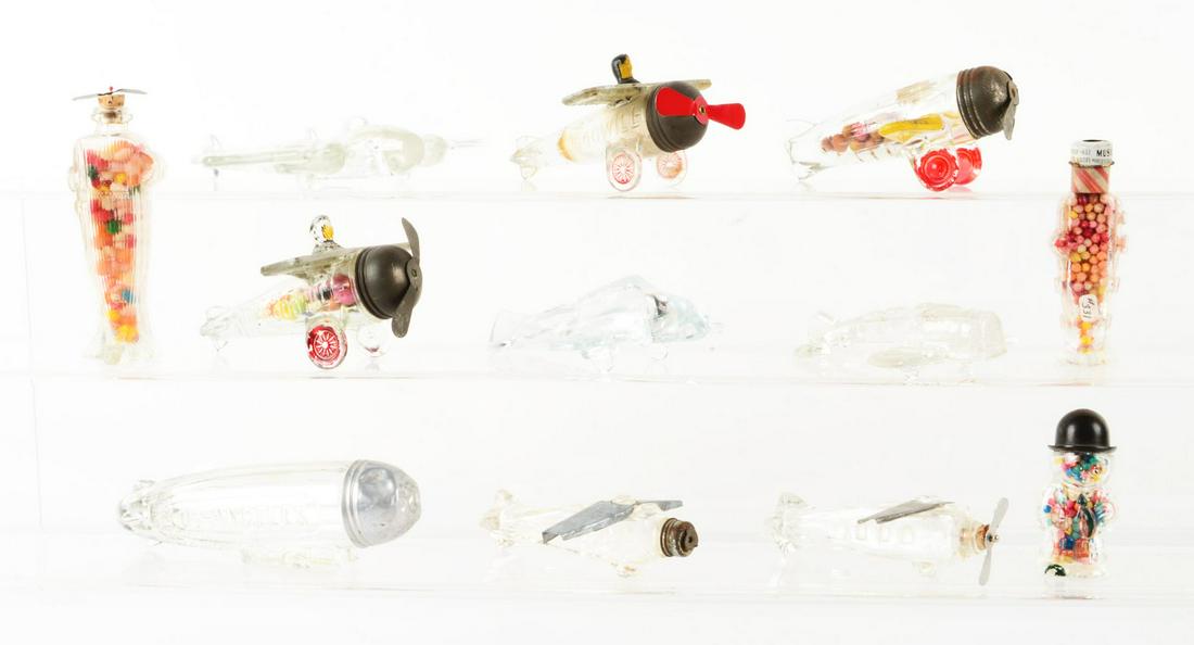 LOT OF 12: VINTAGE GLASS CANDY CONTAINERS. (1 of 1)