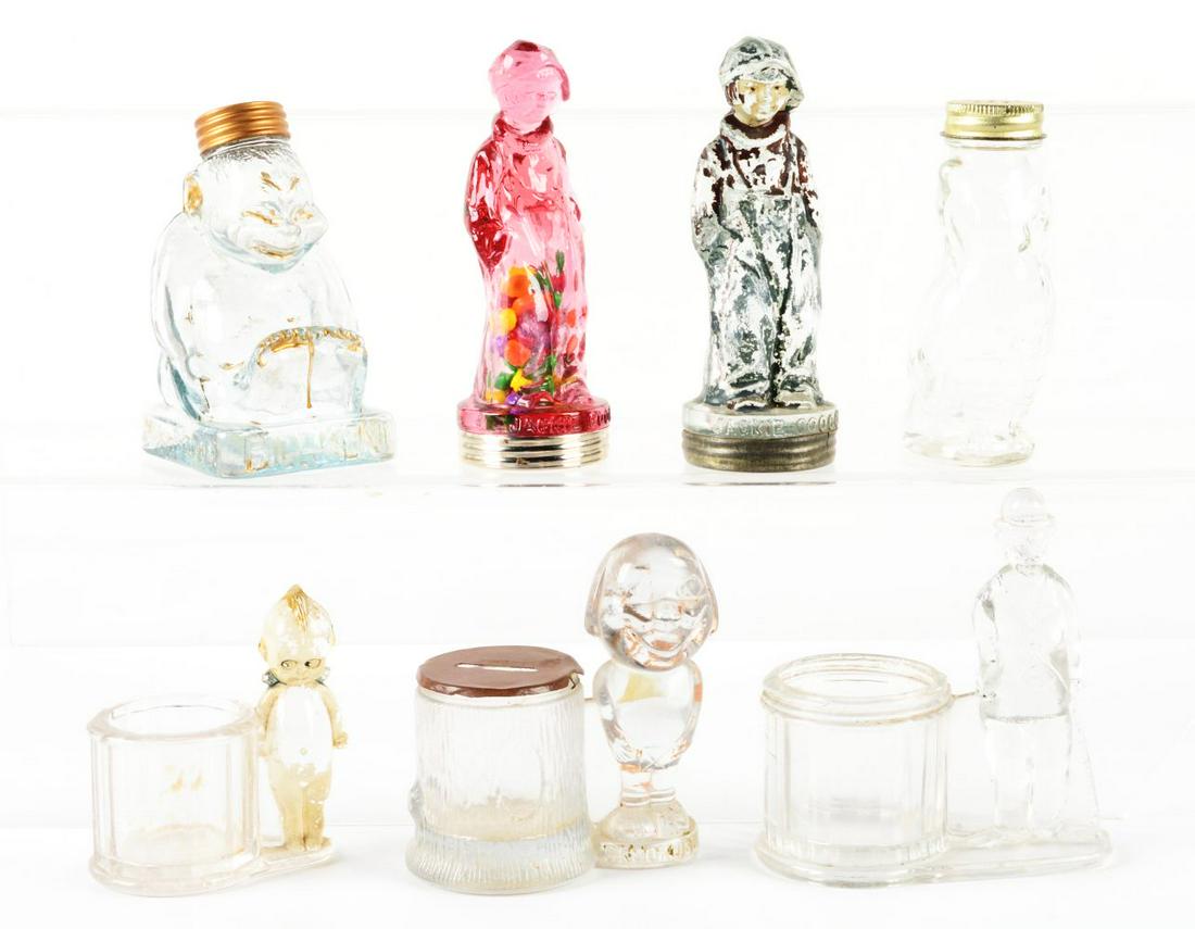 LOT OF 7: VINTAGE GLASS FIGURAL CANDY CONTAINERS. (1 of 1)