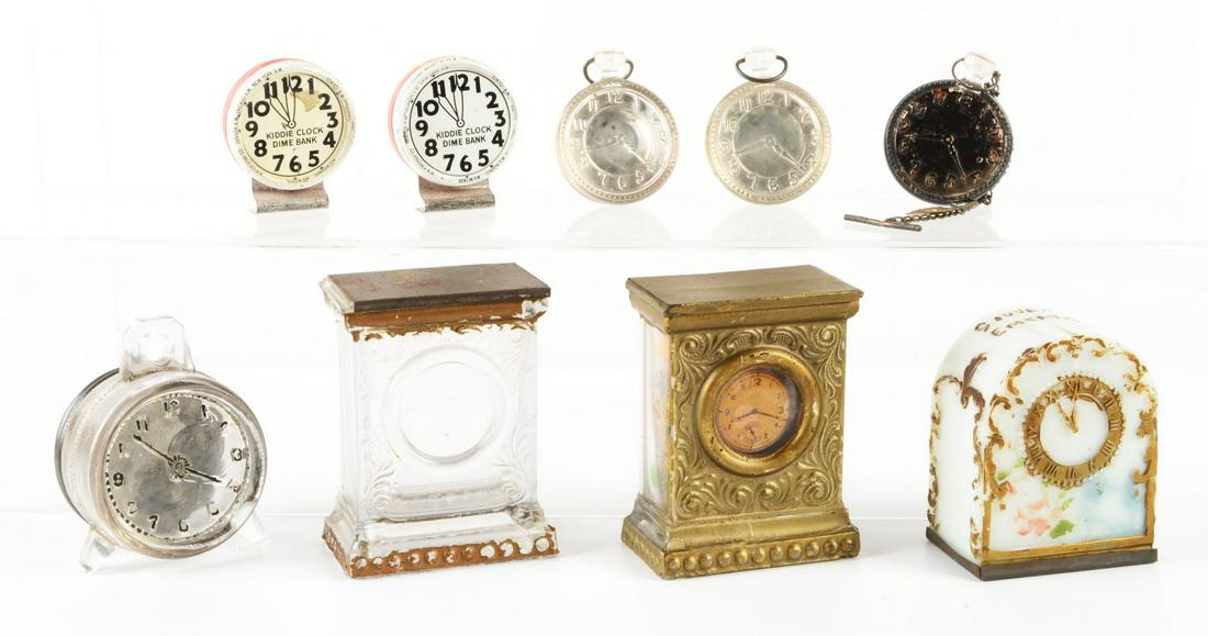 LOT OF 9: VINTAGE GLASS CLOCK & POCKET WATCH CANDY CONTAINERS. (1 of 1)