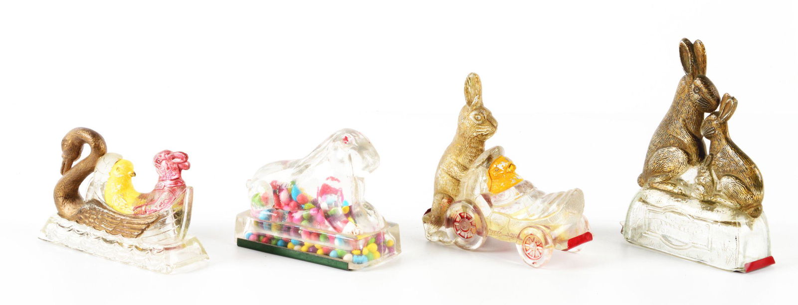 LOT OF 4: VINTAGE GLASS RABBIT CANDY CONTAINERS. (1 of 2)