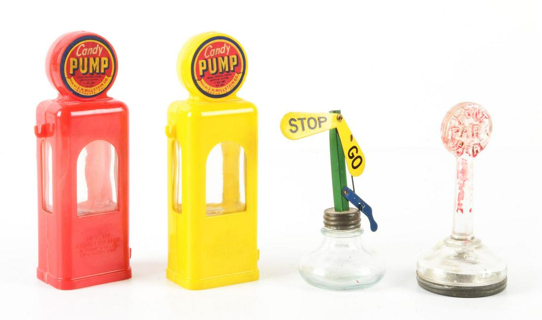 LOT OF 4: VINTAGE GLASS CANDY CONTAINERS. (1 of 2)