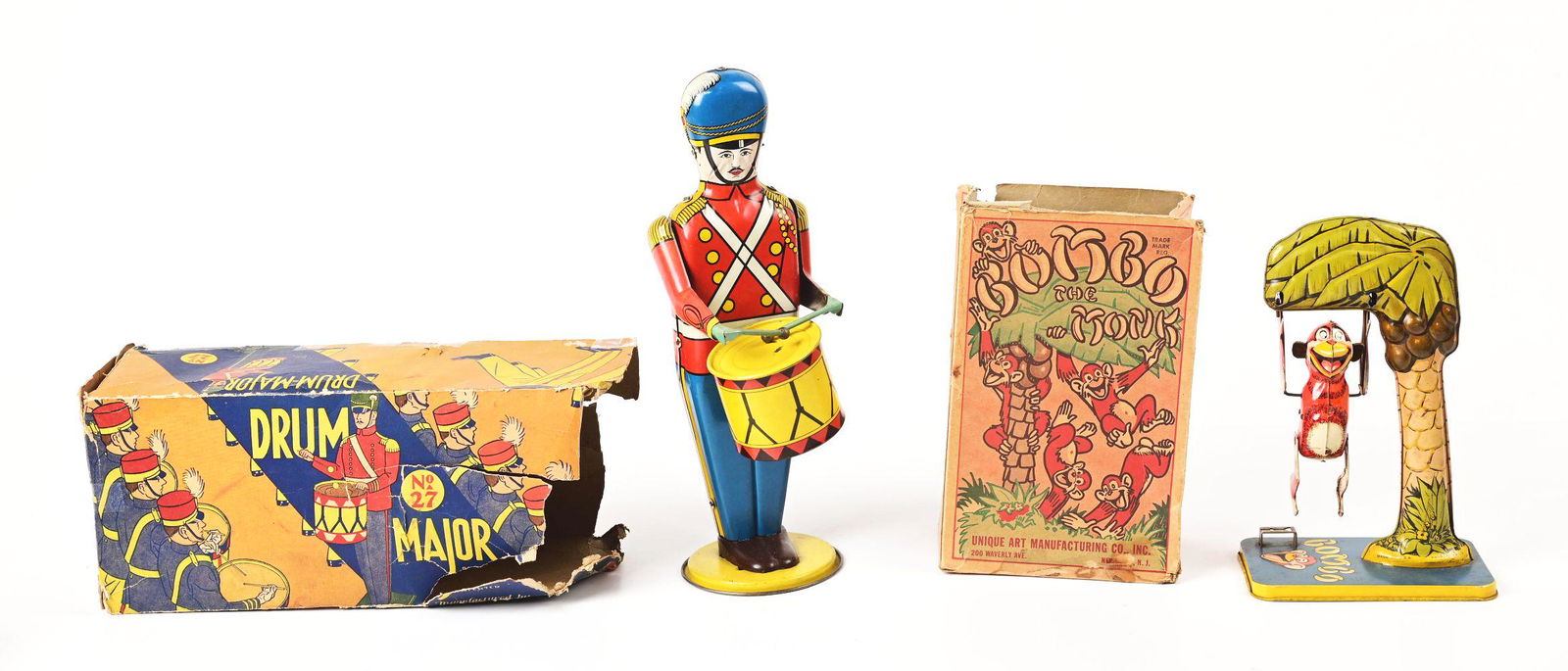 LOT OF 2: AMERICAN-MADE TIN LITHO WIND-UP CHARACTER-TYPE TOYS IN PARTIAL ORIGINAL BOXES. (1 of 2)