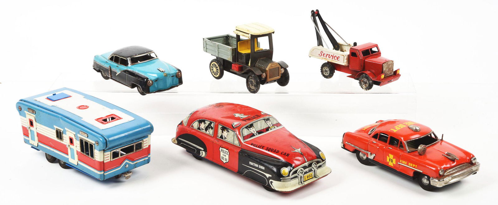 LOT OF 6: VARIOUS JAPANESE & AMERICAN TIN LITHO VEHICLES. (1 of 2)