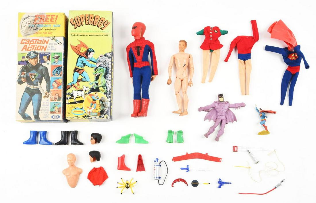 NICE LOT OF CAPTAIN ACTION, SPIDERMAN & BATMAN ITEMS. (1 of 1)