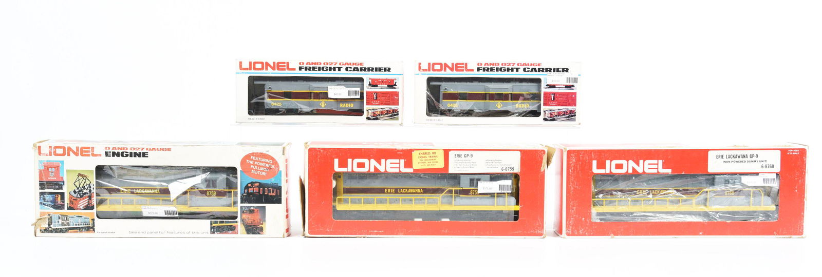 LOT OF 5: VARIOUS LIONEL MPC ERIE LACKAWANNA TRAIN ENGINES AND CABOOSES. (1 of 1)