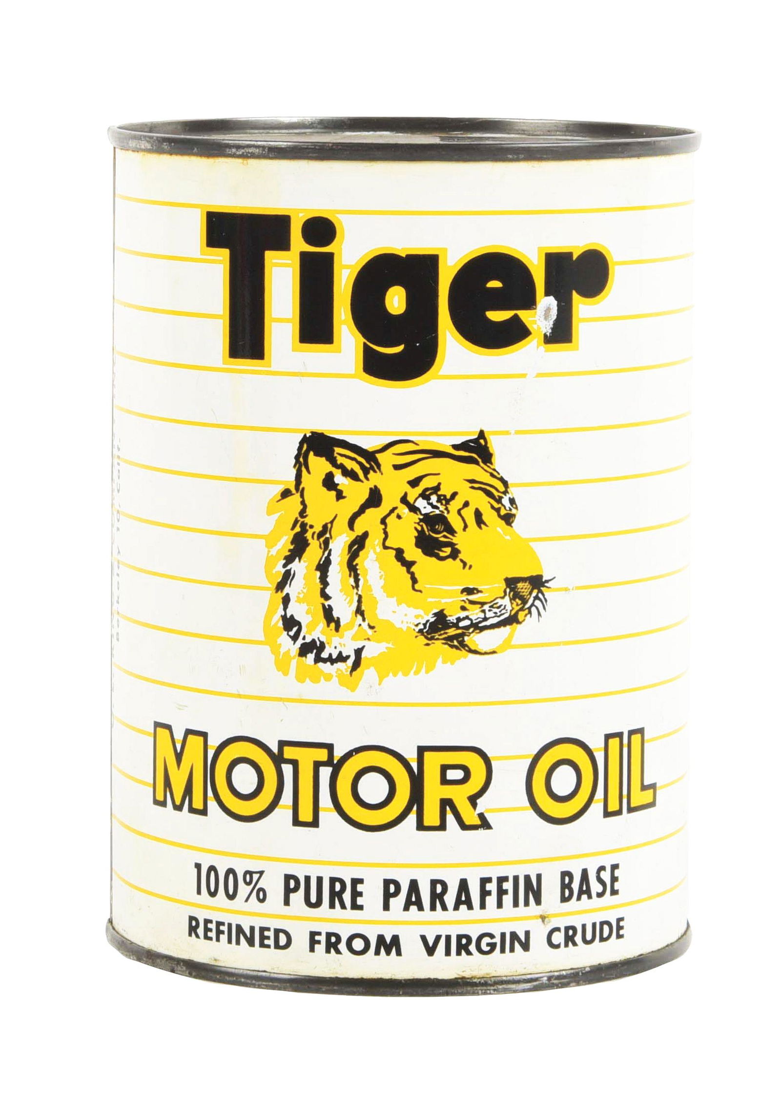 RARE TIGER MOTOR OIL ONE QUART CAN W/ TIGER GRAPHIC. (1 of 6)