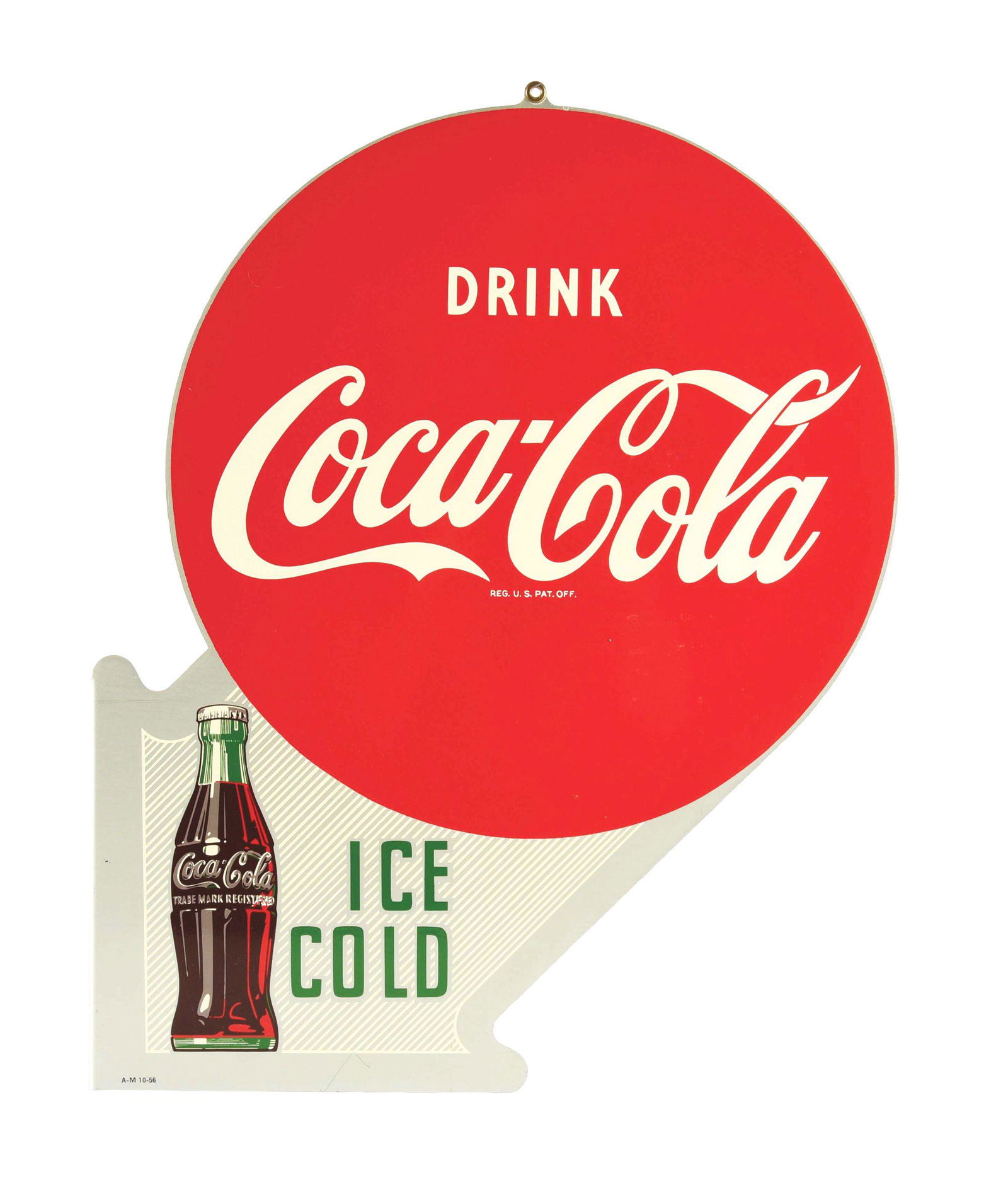 DRINK COCA COLA ICE COLD TIN FLANGE SIGN W/ BOTTLE GRAPHIC. (1 of 3)
