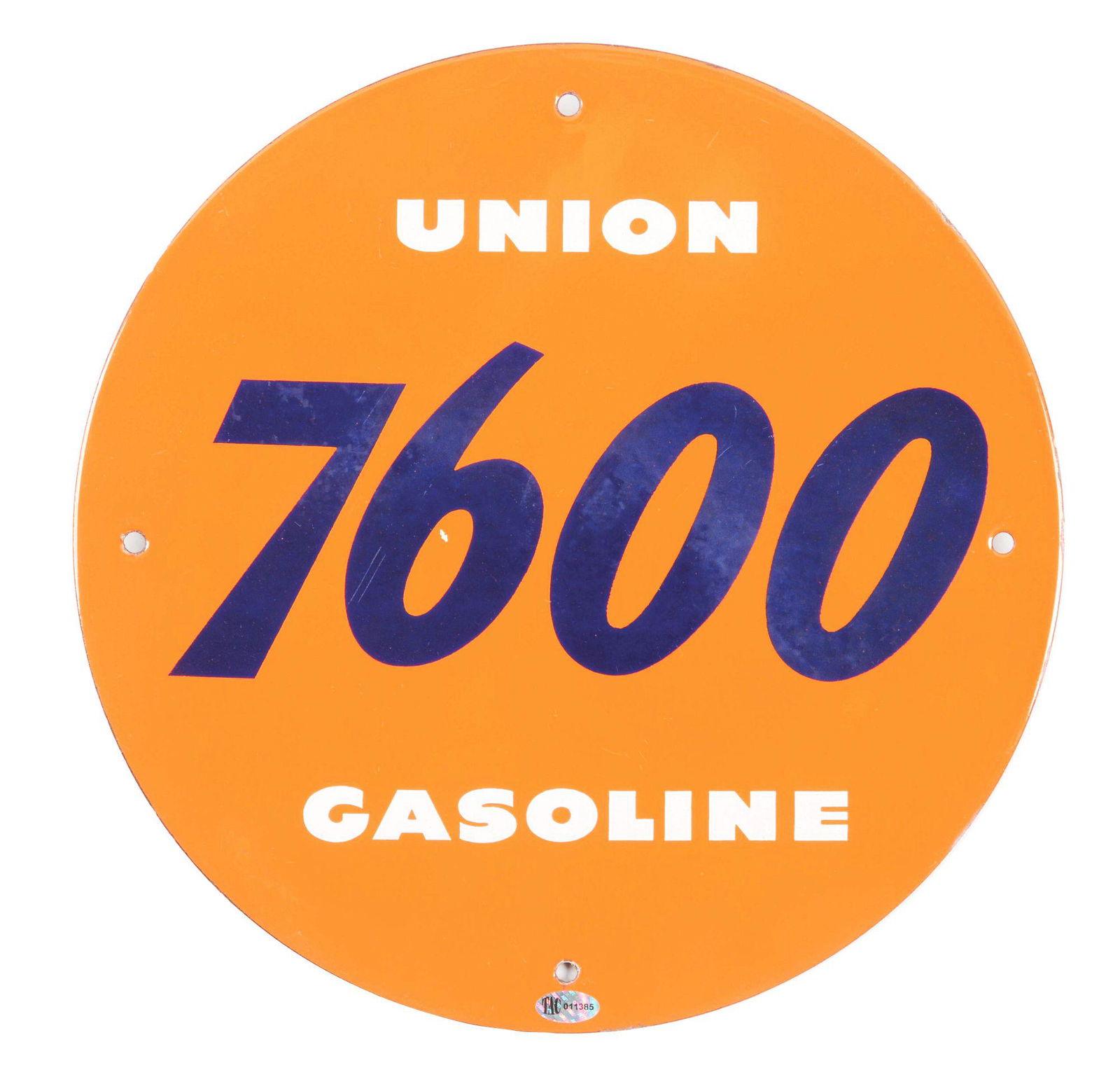 UNION 7600 GASOLINE PORCELAIN PUMP PLATE SIGN. (1 of 2)