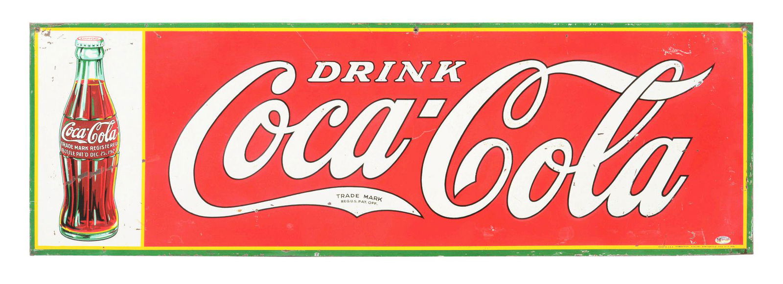 DRINK COCA COLA EMBOSSED TIN SIGN W/ CHRISTMAS BOTTLE GRAPHIC. (1 of 3)
