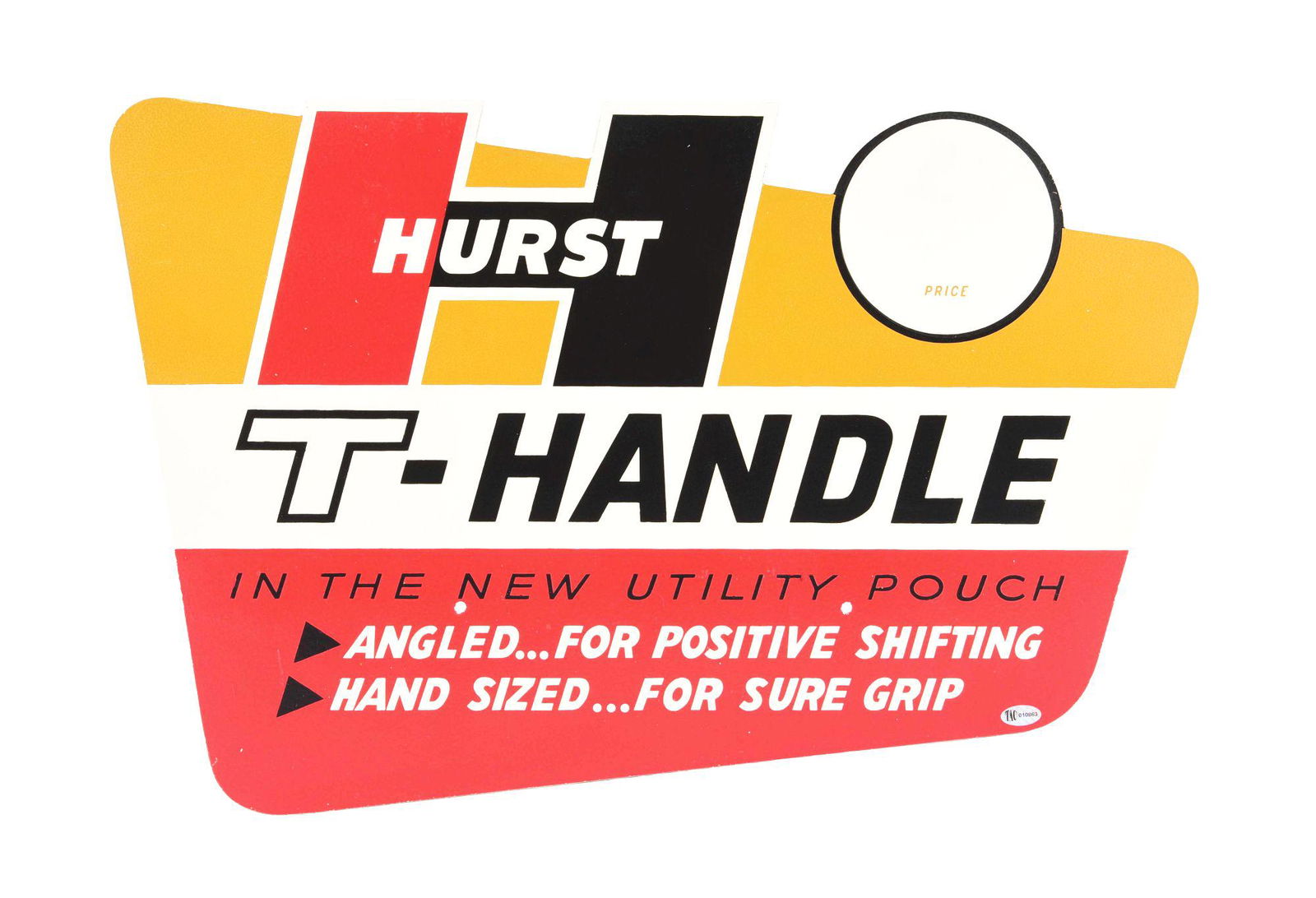 NEW OLD STOCK HURST T HANDLE SHIFTER MASONITE STORE DISPLAY TOPPER SIGN. (1 of 2)