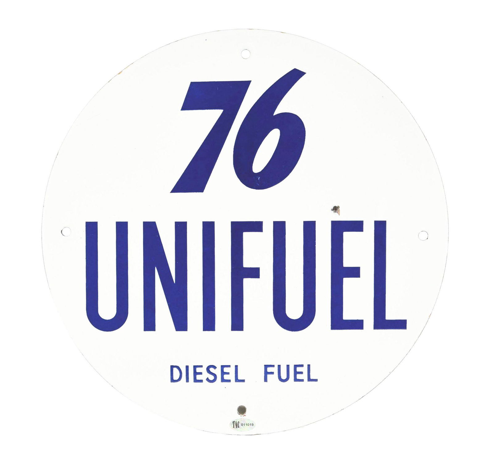 UNION 76 UNIFUEL DIESEL FUEL PORCELAIN PUMP PLATE SIGN. (1 of 2)