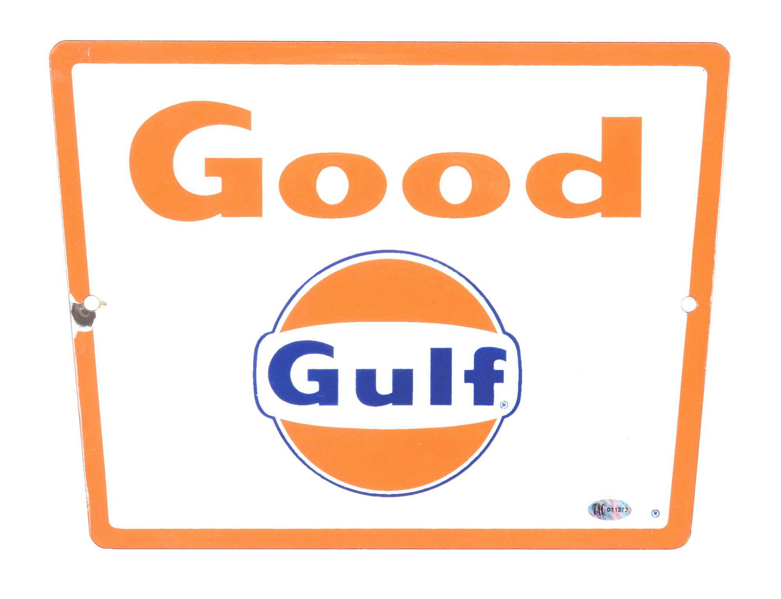 GOOD GULF GASOLINE PORCELAIN PUMP PLATE SIGN. (1 of 2)