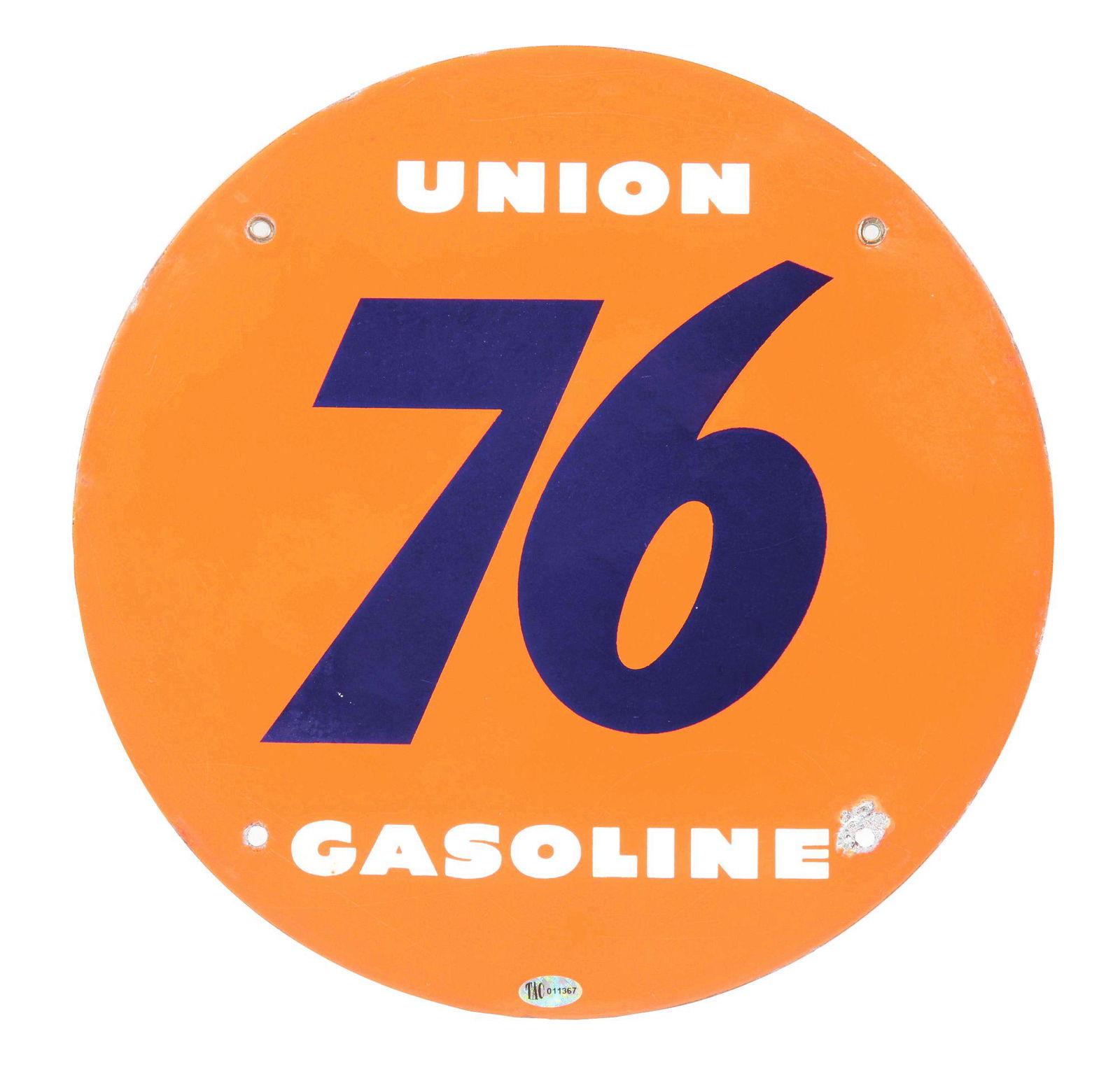 UNION 76 GASOLINE PORCELAIN PUMP PLATE SIGN. (1 of 2)
