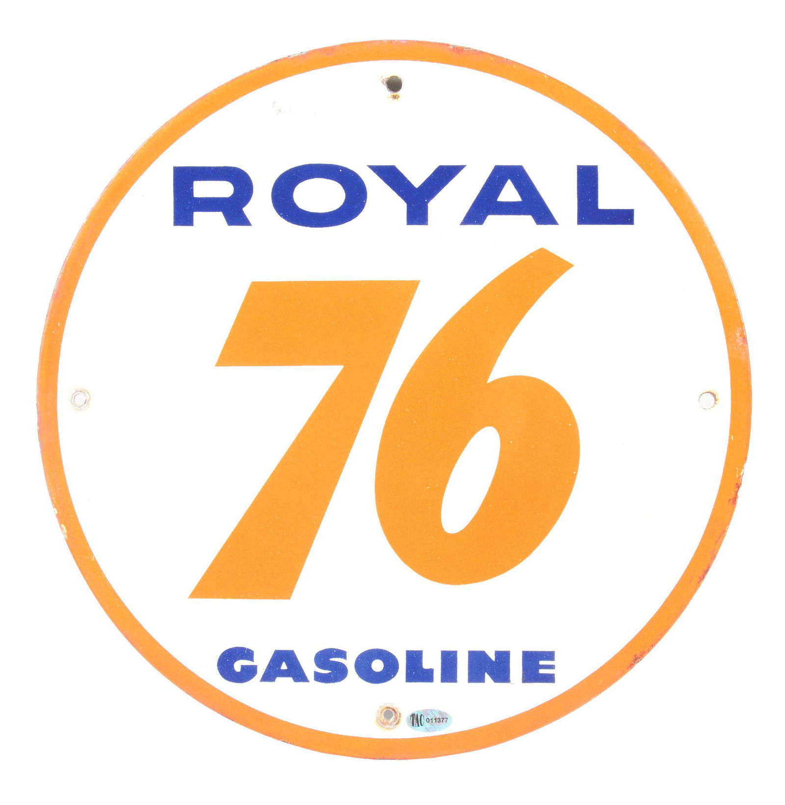UNION ROYAL 76 GASOLINE PORCELAIN PUMP PLATE SIGN. (1 of 2)