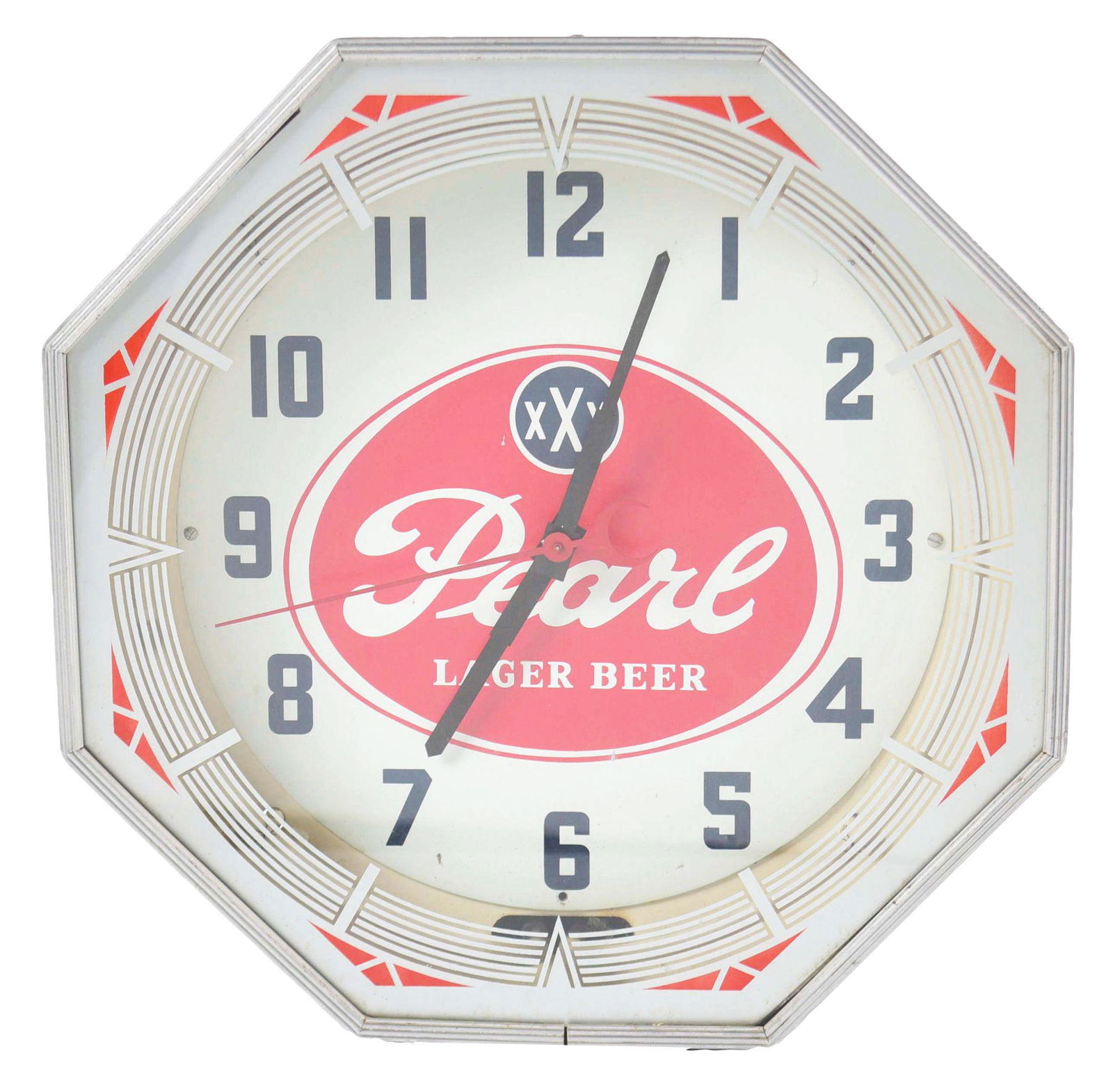 PEARL LAGER BEER NEON ADVERTISING CLOCK. (1 of 3)