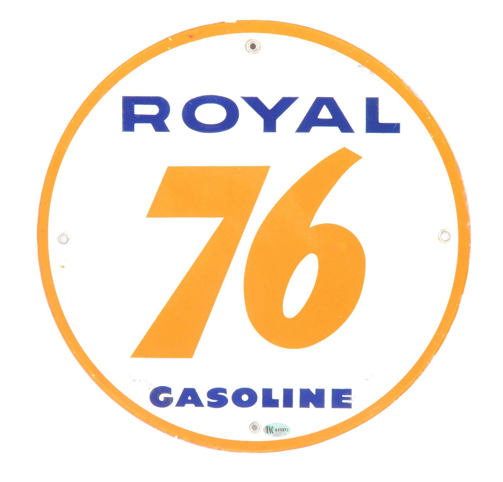 UNION ROYAL 76 GASOLINE PORCELAIN PUMP PLATE SIGN. (1 of 2)