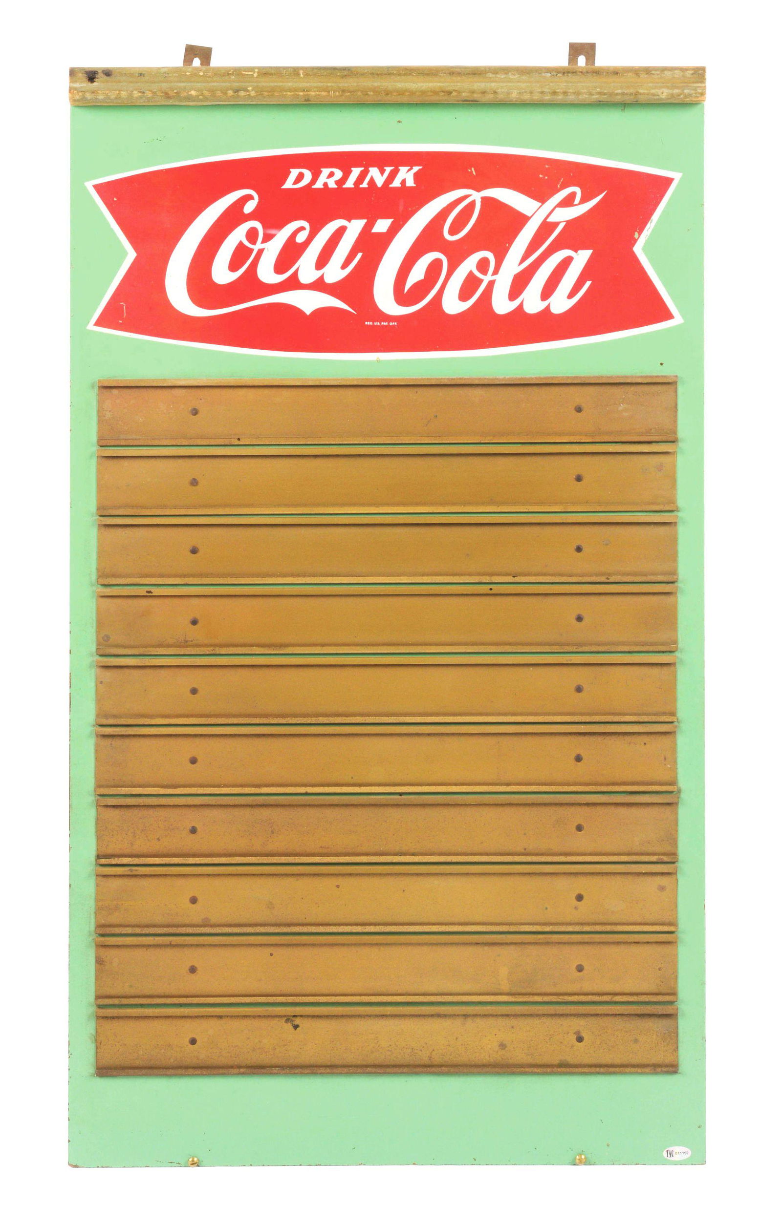 DRINK COCA COLA MASONITE MENU CHART W/ FISHTAIL GRAPHIC. (1 of 2)