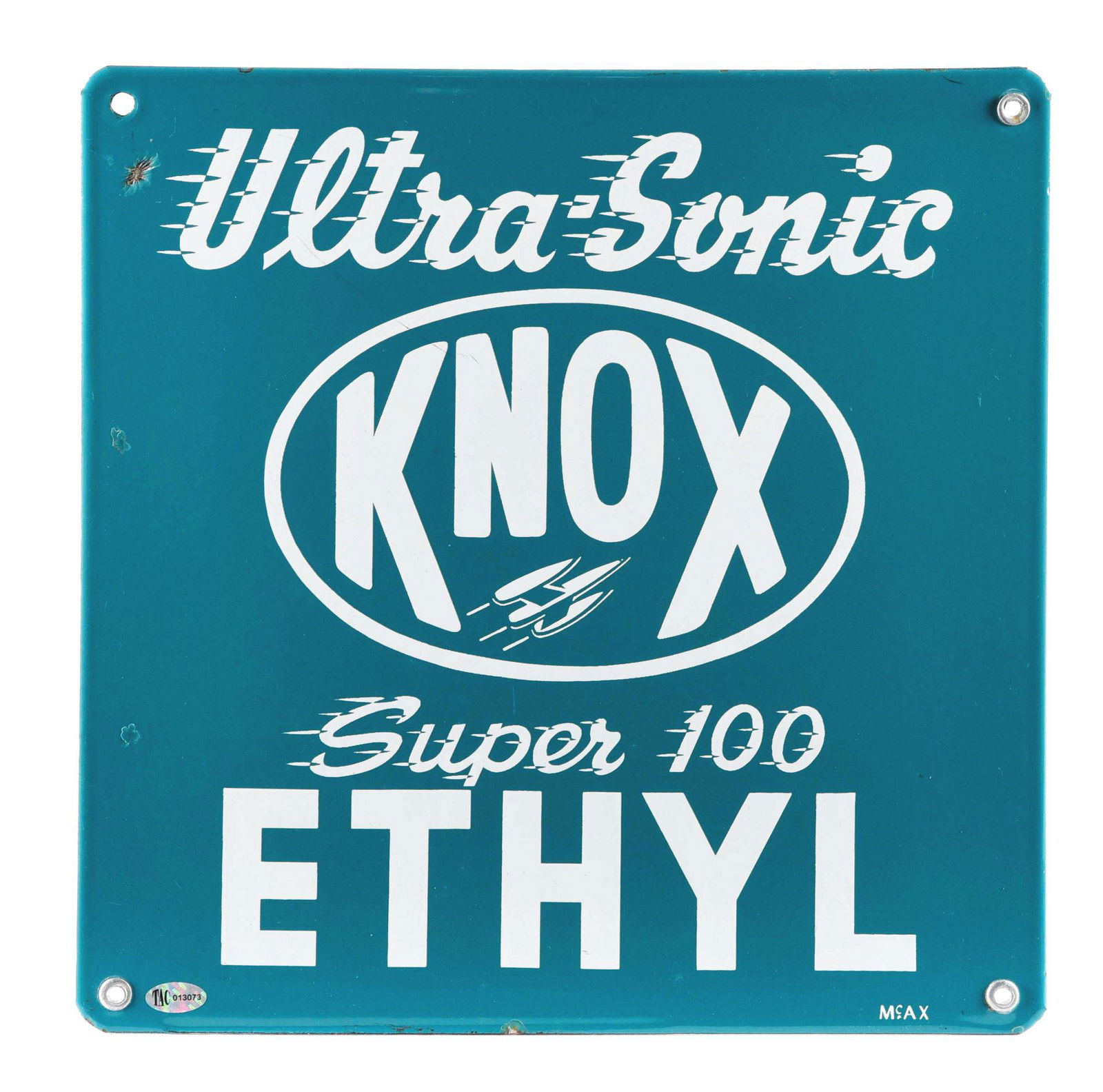RARE KNOX ULTRA SONIC ETHYL GASOLINE PORCELAIN PUMP PLATE SIGN. (1 of 3)