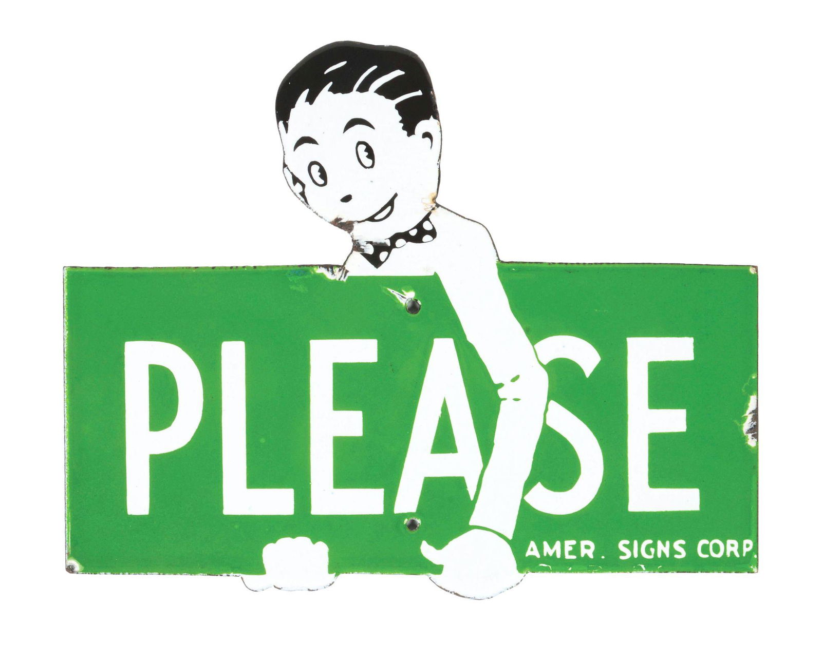 AMERICAN SIGNS CORPORATION "PLEASE" PORCELAIN SIGN. (1 of 2)