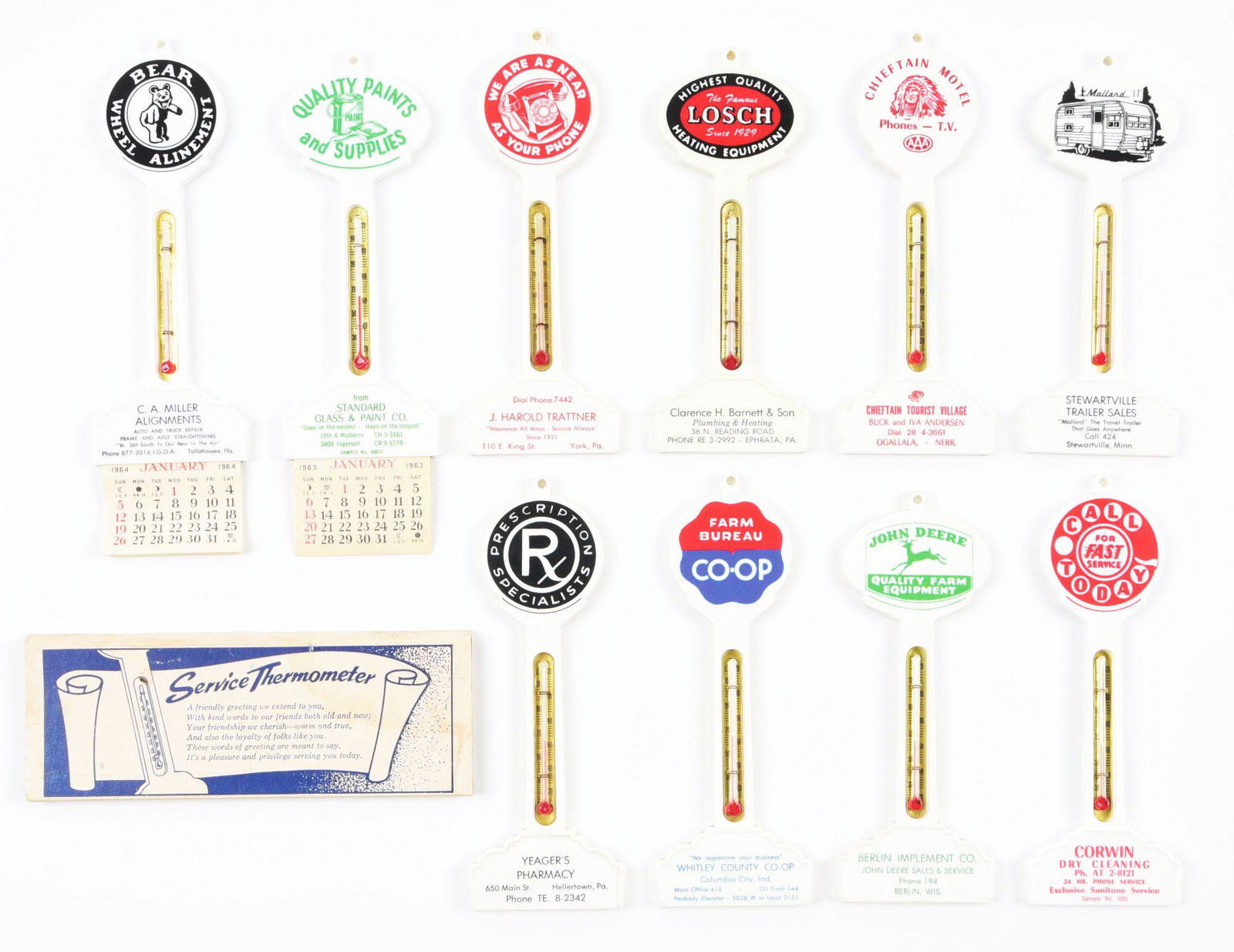 COLLECTION OF 10: ADVERTISING POLE THERMOMETERS. (1 of 2)