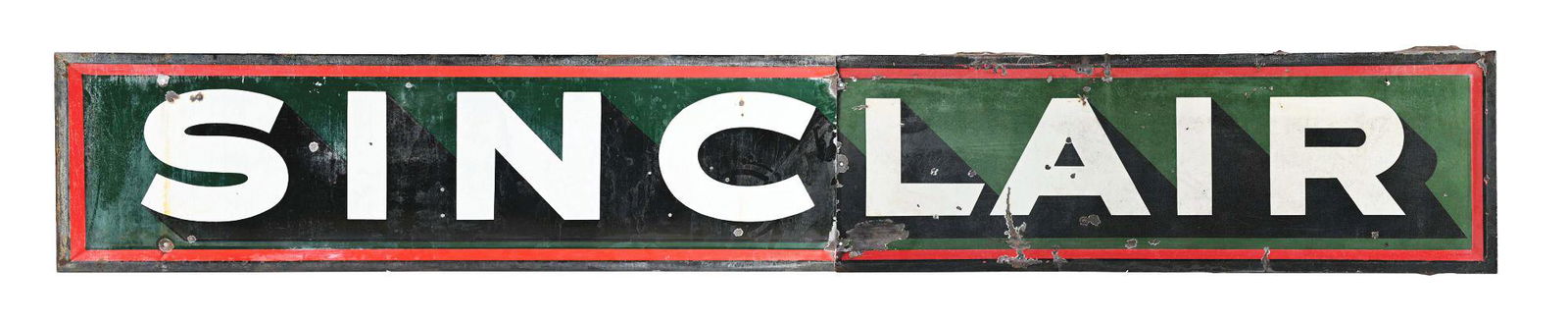 LARGE SINCLAIR GASOLINE TWO PIECE SERVICE STATION SIGN W/ SHADED LETTERING. (1 of 5)