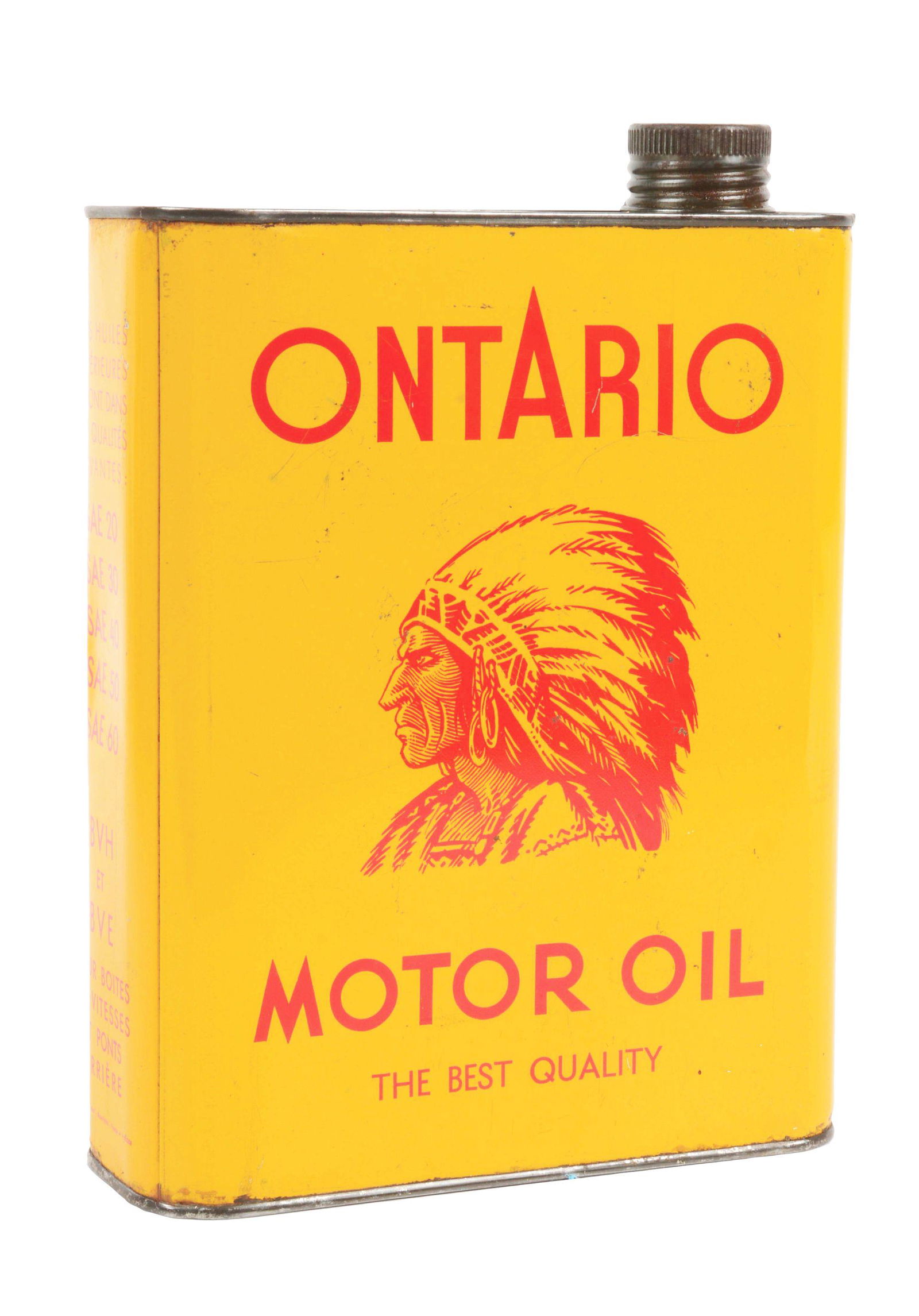 ONTARIO MOTOR OIL FLAT STYLE CAN W/ NATIVE AMERICAN GRAPHIC. (1 of 5)