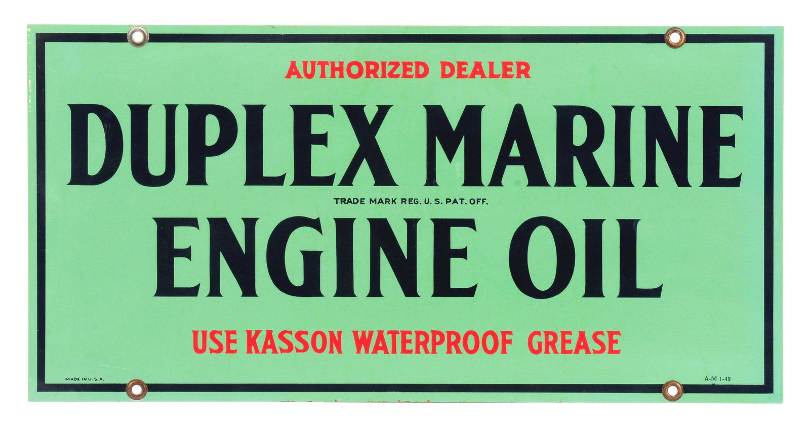 DUPLEX MARINE ENGINE OIL TIN SERVICE STATION SIGN. (1 of 4)