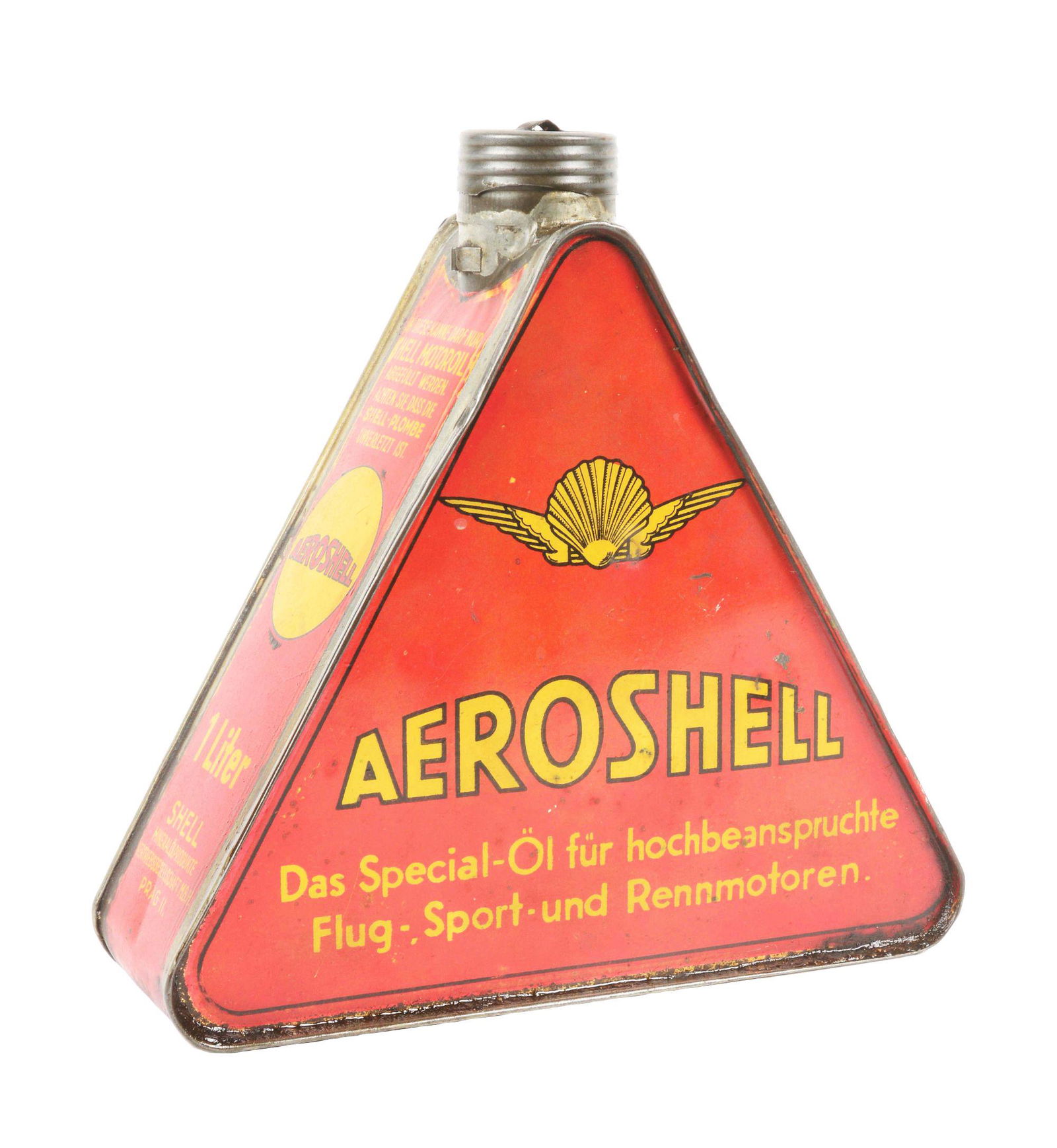 SHELL AEROSHELL MOTOR OIL ONE LITER CAN W/ WINGED SHELL GRAPHIC. (1 of 5)