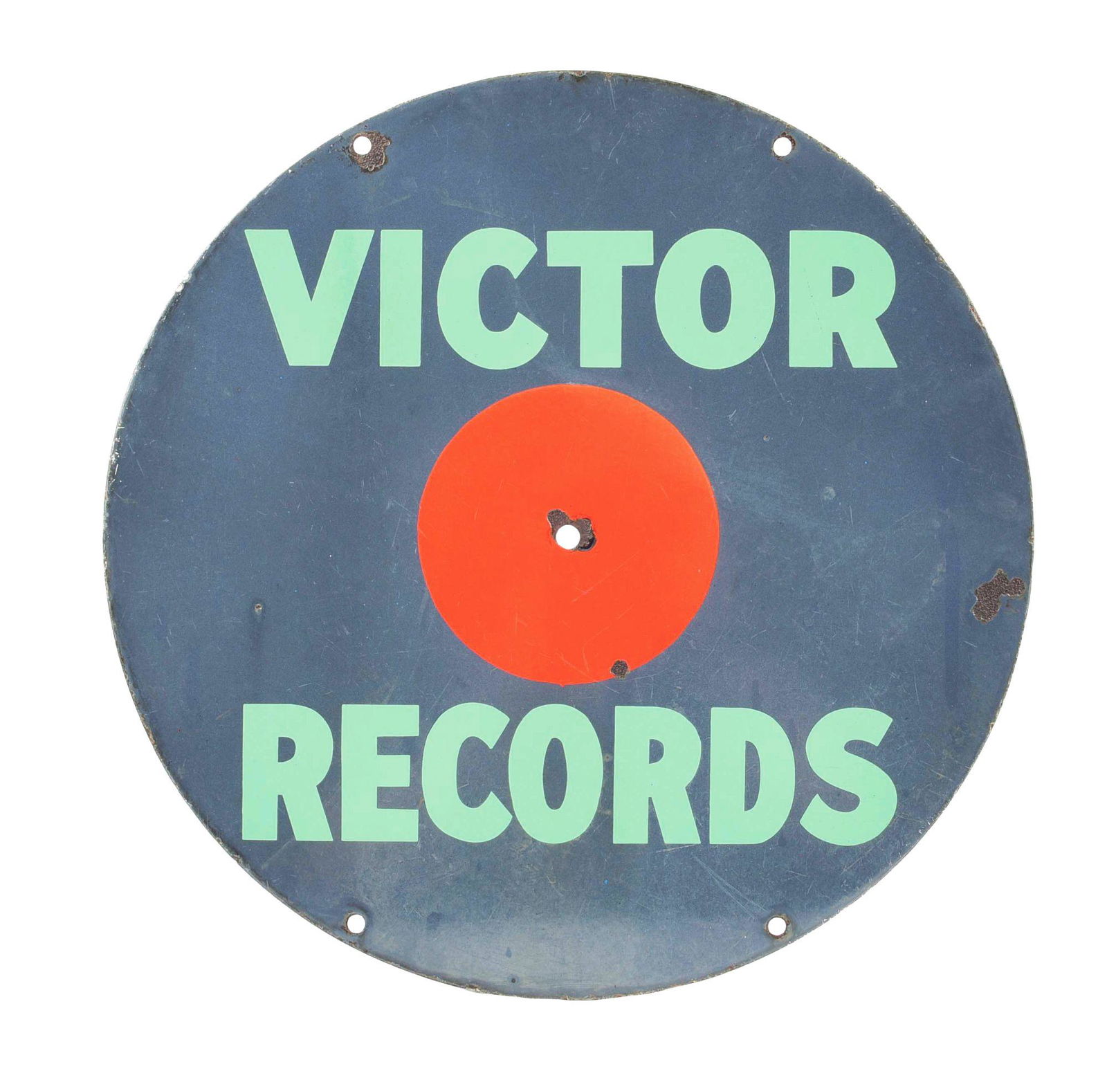 VICTOR RECORDS PORCELAIN SIGN W/ RECORD SHAPE & GRAPHIC. (1 of 2)