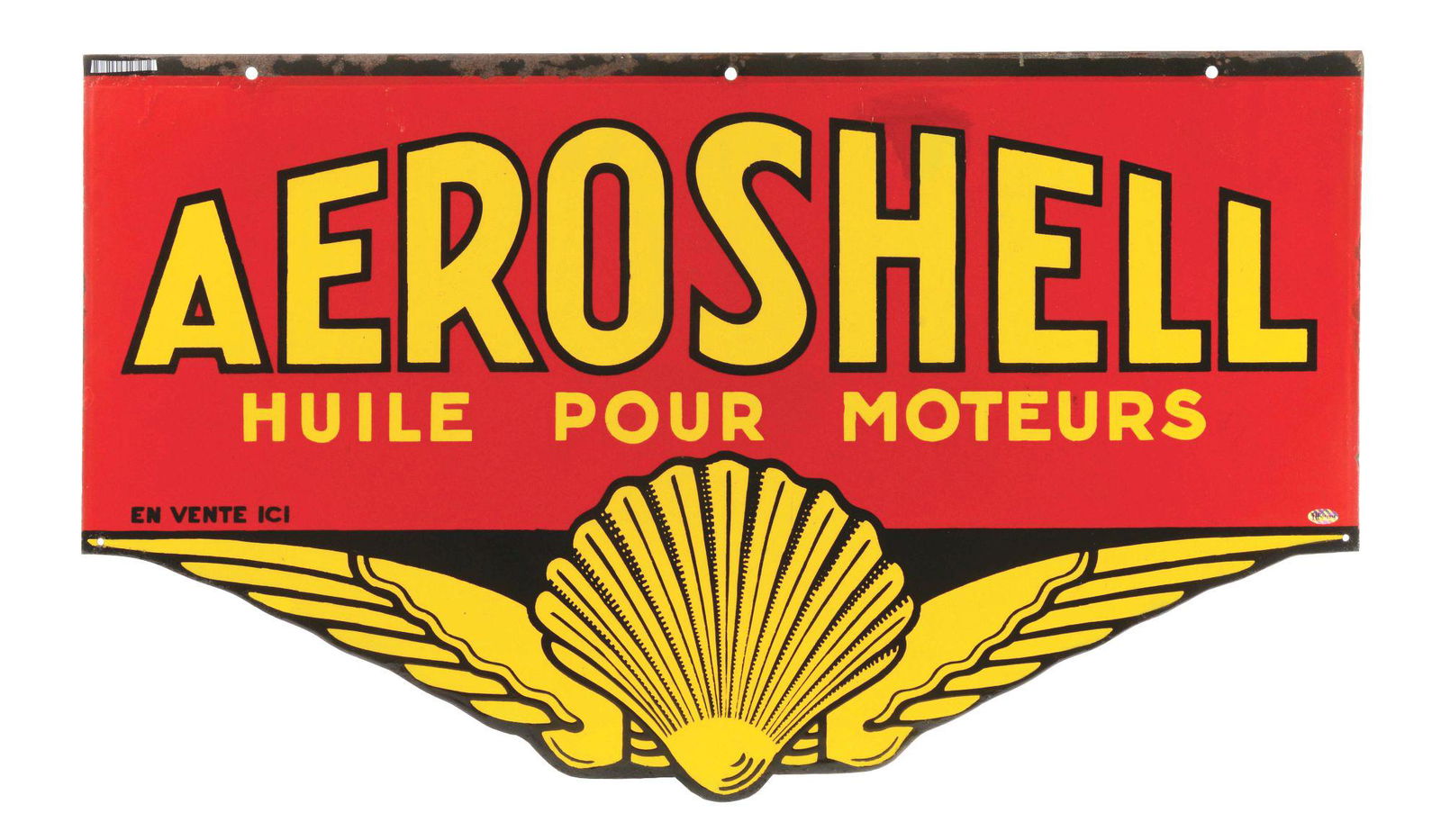 SHELL AEROSHELL MOTOR OILS PORCELAIN SIGN W/ WINGED SHELL GRAPHIC. (1 of 2)