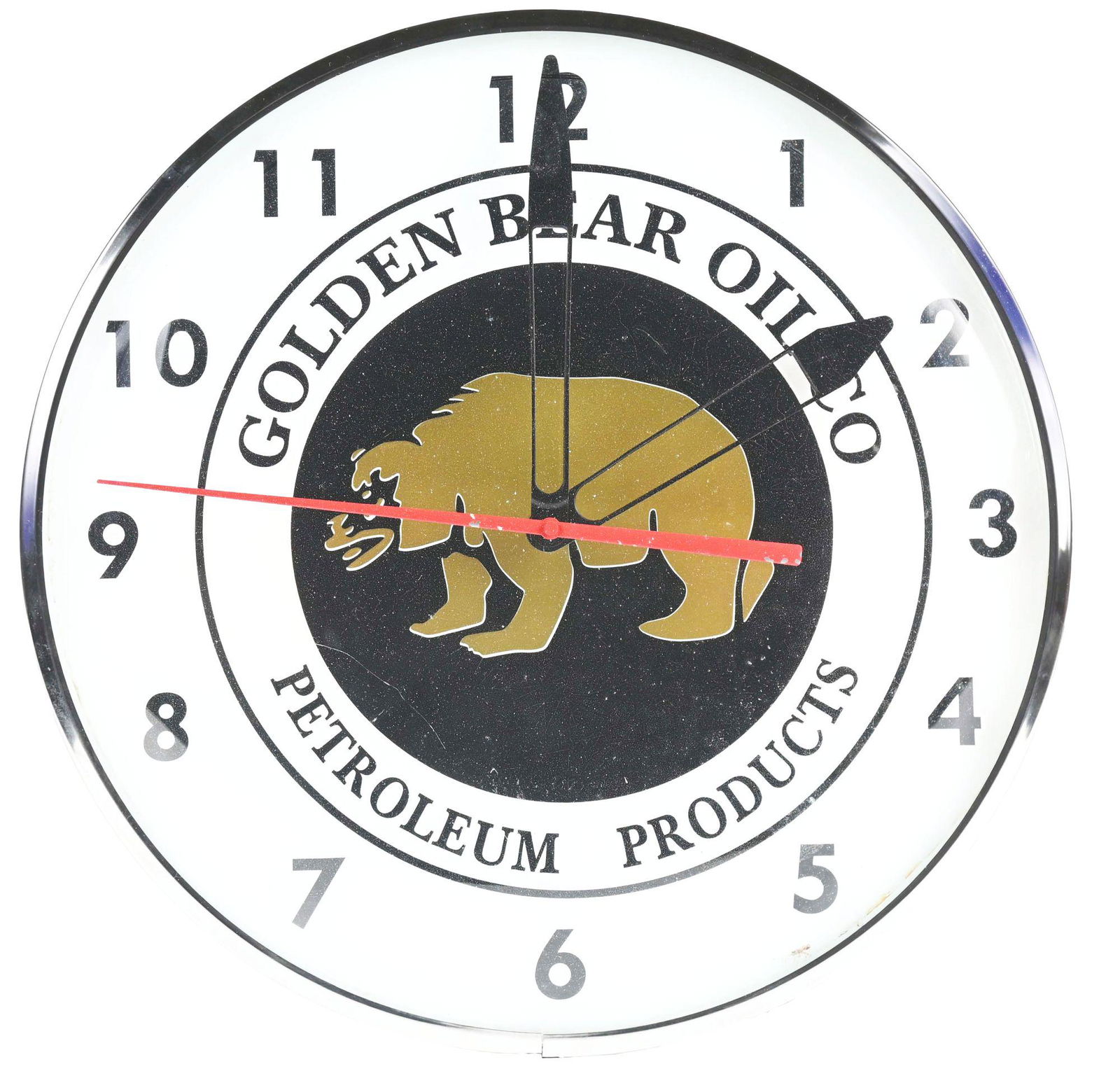 GOLDEN BEAR OIL COMPANY PETROLEUM PRODUCTS LIGHT UP CLOCK. (1 of 3)