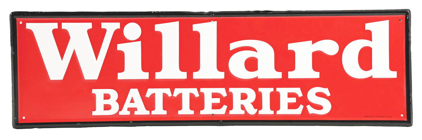 WILLARD BATTERIES EMBOSSED SELF FRAMED SIGN. (1 of 3)