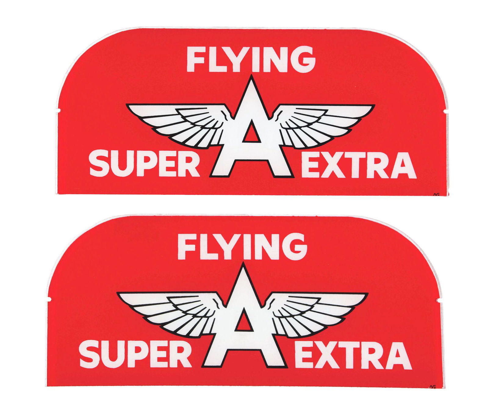 SET OF 2: FLYING A SUPER EXTRA GASOLINE SHOEBOX GLOBE LENSES. (1 of 2)