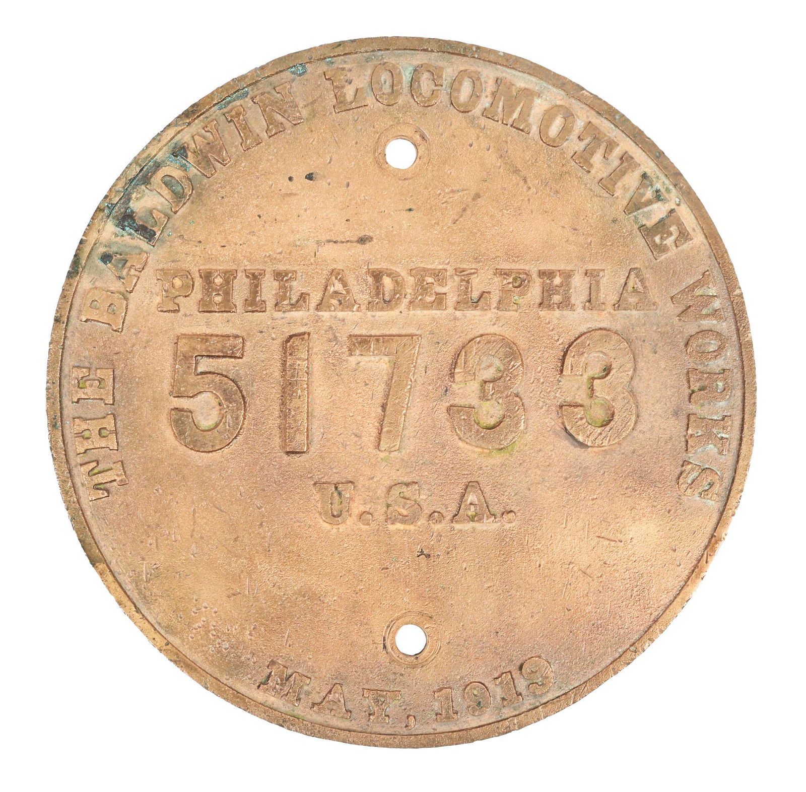 STEAM LOCOMOTIVE BUILDER'S PLATE. (1 of 2)