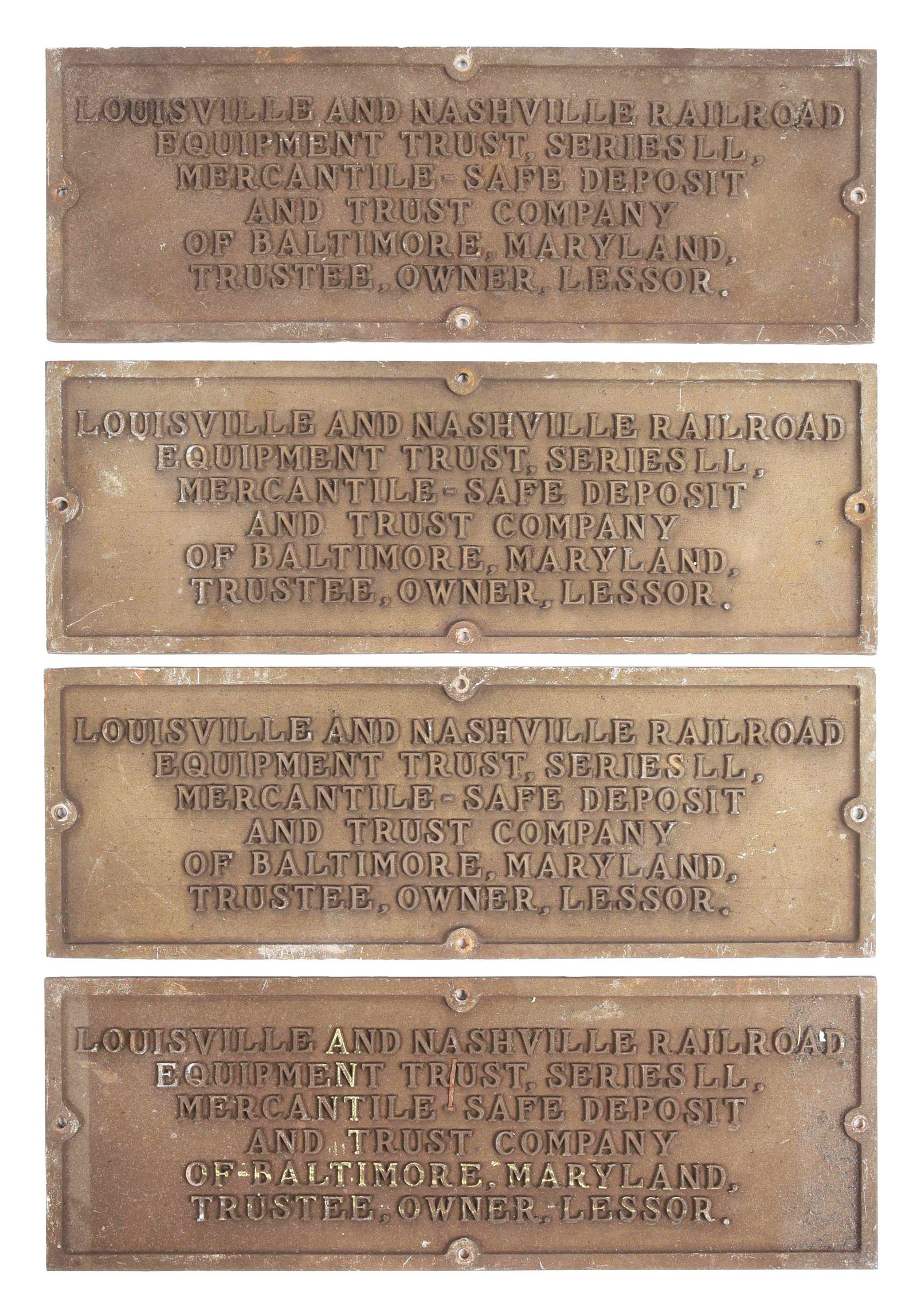 LOT OF 4: L&N RR EQUIPMENT TRUST PLATES. (1 of 2)