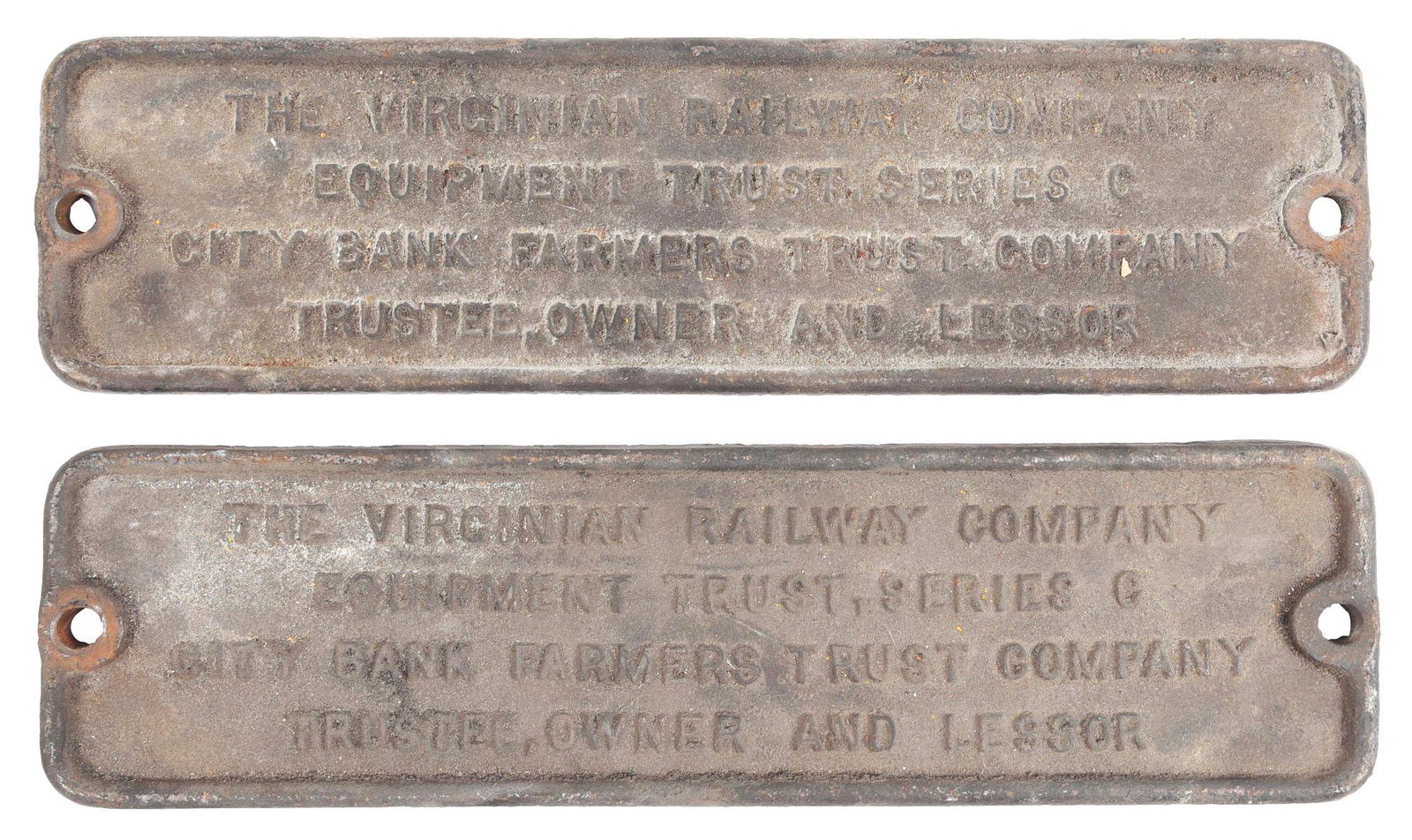 LOT OF 2: RAILROAD EQUIPMENT TRUST PLATES. (1 of 2)