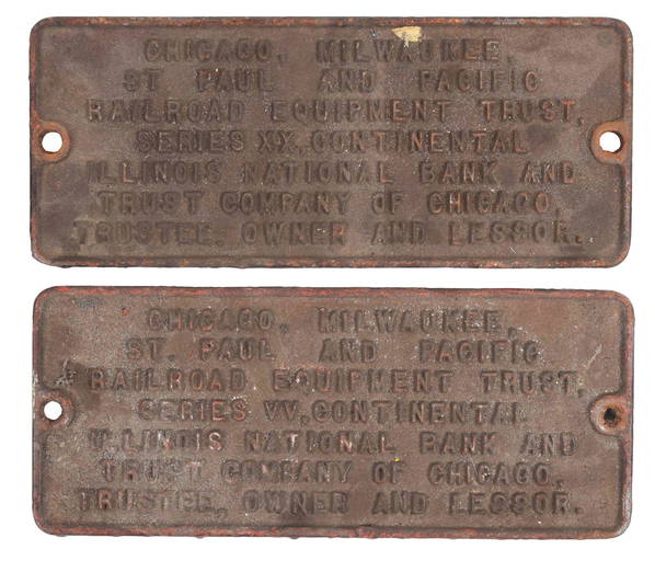 LOT OF 2 RAILROAD EQUIPMENT TRUST PLATES. (3414) on Mar 23, 2023