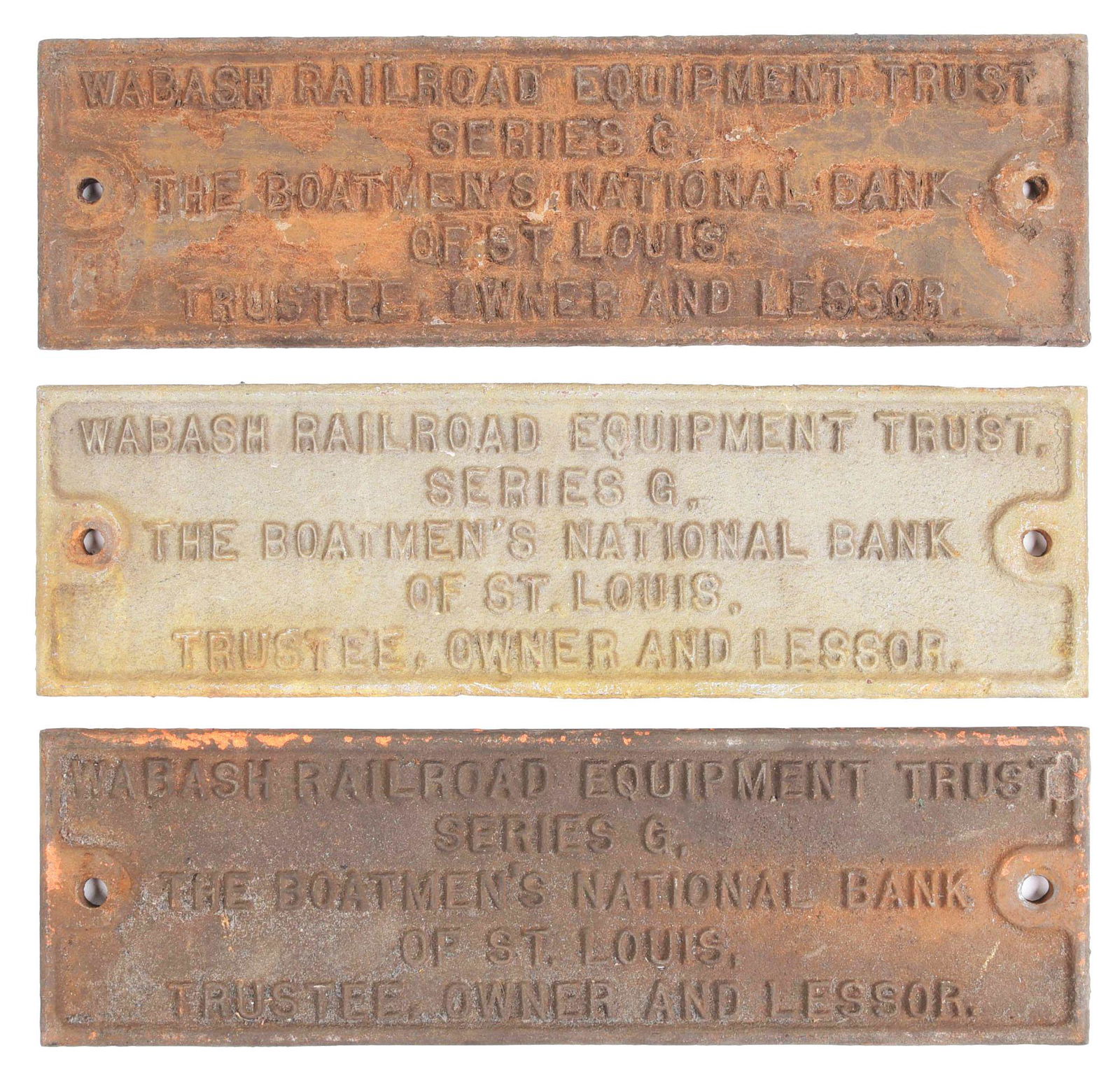 LOT OF 3: RAILROAD EQUIPMENT TRUST PLATES. (1 of 2)