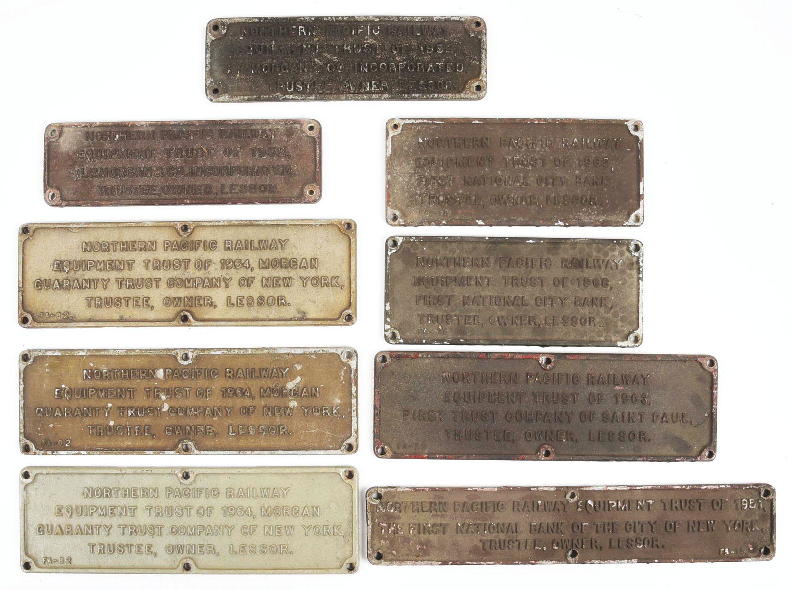 LOT OF 9: RAILROAD EQUIPMENT TRUST PLATES. (1 of 2)