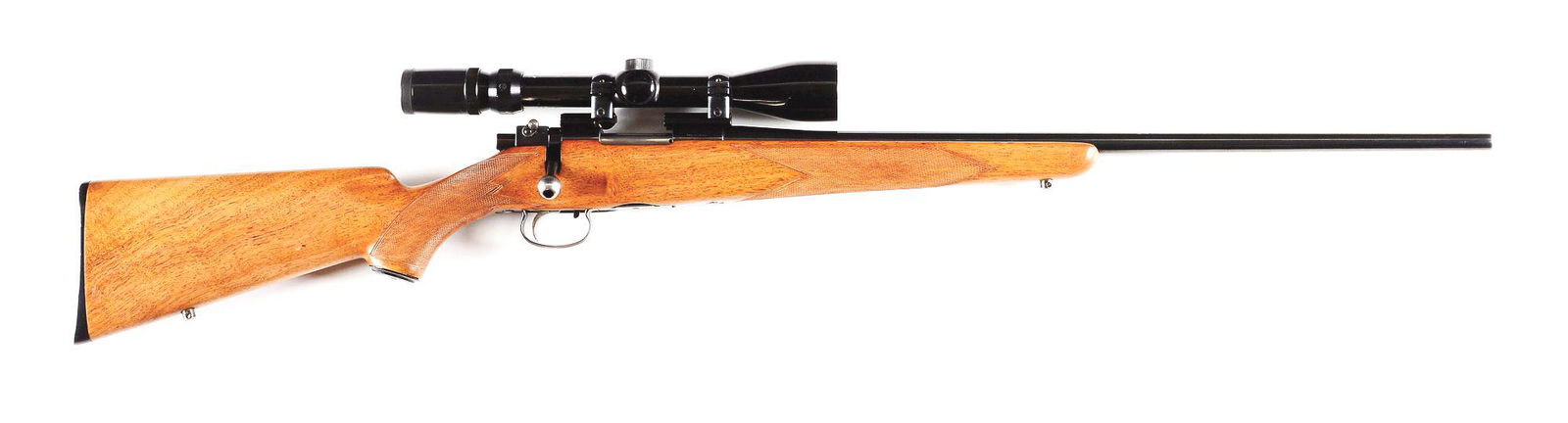 (M) SAKO L46 BOLT ACTION RIFLE IN .222 REMINGTON: Made circa 1950s and imported prior to Garcia. Blued 24" sightless tapered medium weight barrel in .222 Remington. Blued L46 refined Mauser style action with blued detachable 5 shot magazine and fitte