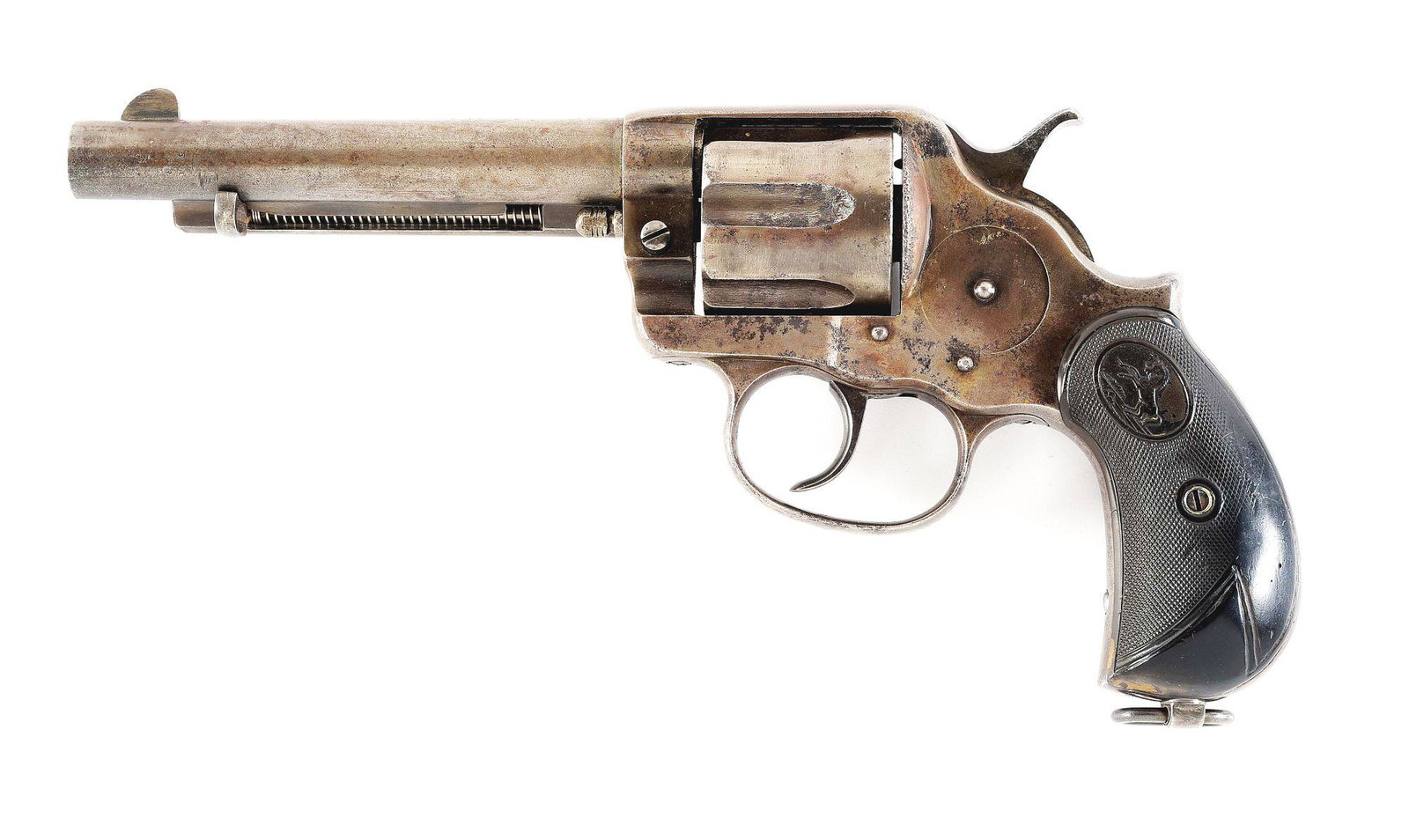 (A) COLT MODEL 1878 DOUBLE ACTION REVOLVER WITH FACTORY LETTER (1881).: Manufactured in 1881 and shipped January 29, 1881 in a shipment of 15 guns to J.P. Moores Sons New York, New York. The Colt letter lists the gun as a .45 caliber, barrel length not listed, nickel fini
