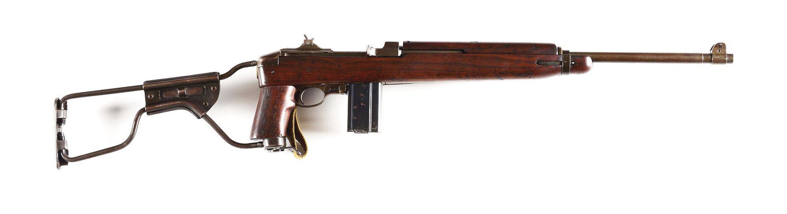 (C) M-1 CARBINE IN M1A1 PARATROOPER CONFIGURATION.: U.S. Model M-1 Carbine in M1A1 paratrooper configuration with action made by National Postal Meter between February and September of 1943. Correct 18" "UNDERWOOD" marked barrel dated "8-43" with Flami