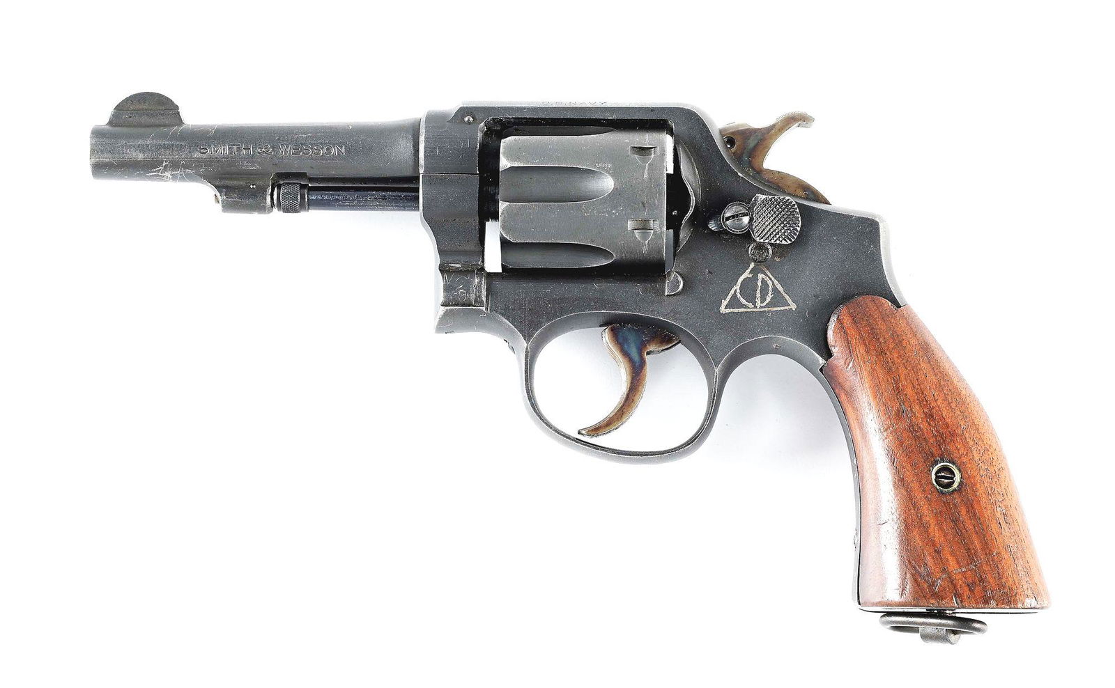 (C) U.S. NAVY & CIVIL DEFENSE MARKED SMITH & WESSON VICTORY MODEL DOUBLE ACTION REVOLVER.: Standard configuration Victory Model originally manufactured by Smith & Wesson under contract for the United States Navy and subsequently issued to the U.S. Department of Civil Defense. The barrel is